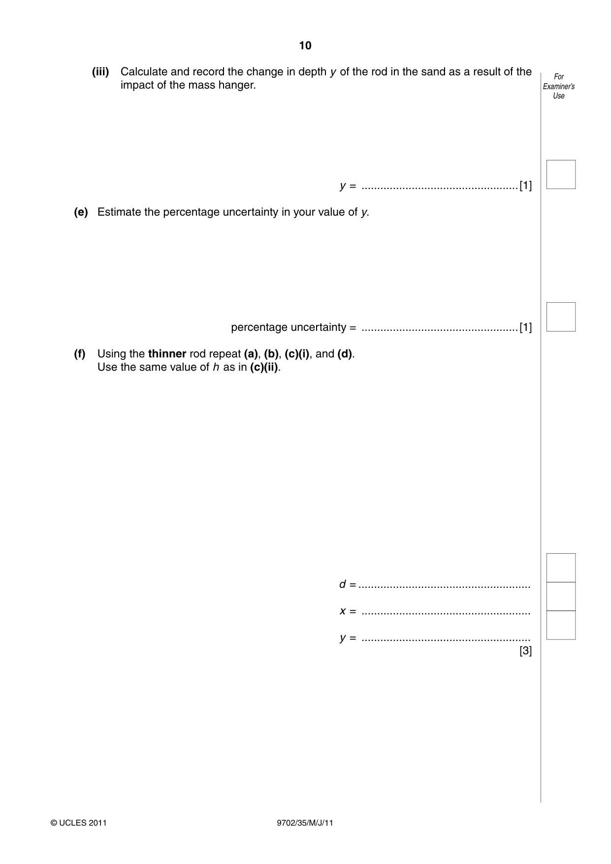 Cambridge A Level Physics 9702 2011 May/June Paper 3 · Variant 5 question paper, page 10 of 12