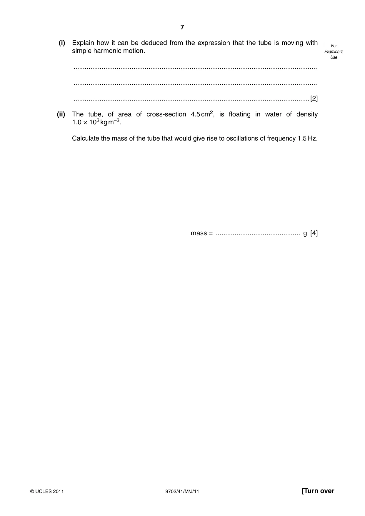 Cambridge A Level Physics 9702 2011 May/June Paper 4 · Variant 1 question paper, page 7 of 24