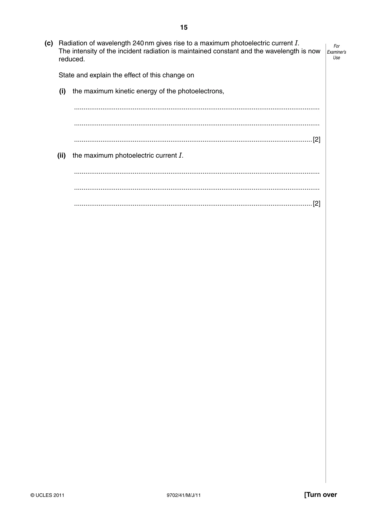 Cambridge A Level Physics 9702 2011 May/June Paper 4 · Variant 1 question paper, page 15 of 24