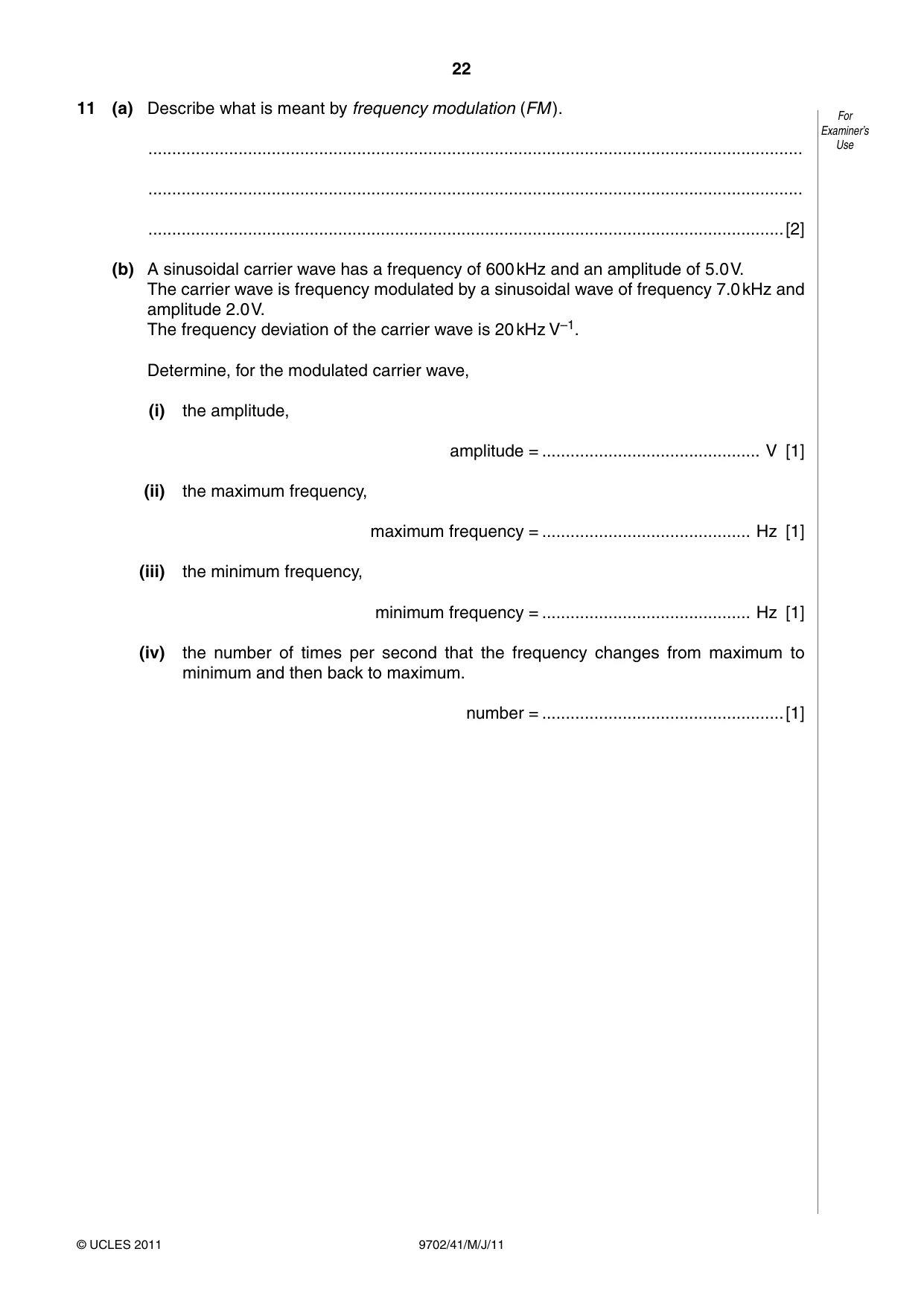 Cambridge A Level Physics 9702 2011 May/June Paper 4 · Variant 1 question paper, page 22 of 24