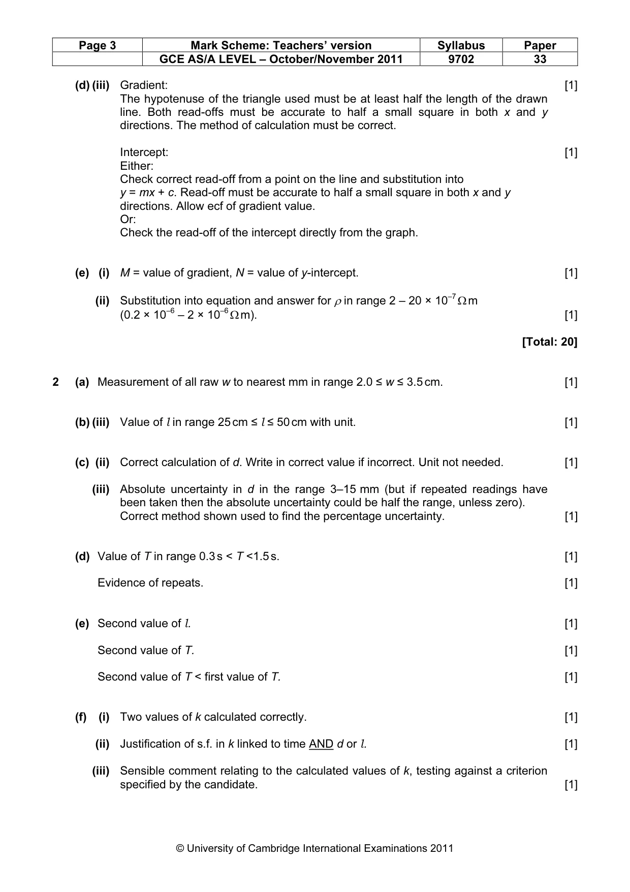 Mark scheme, page 3 of 4