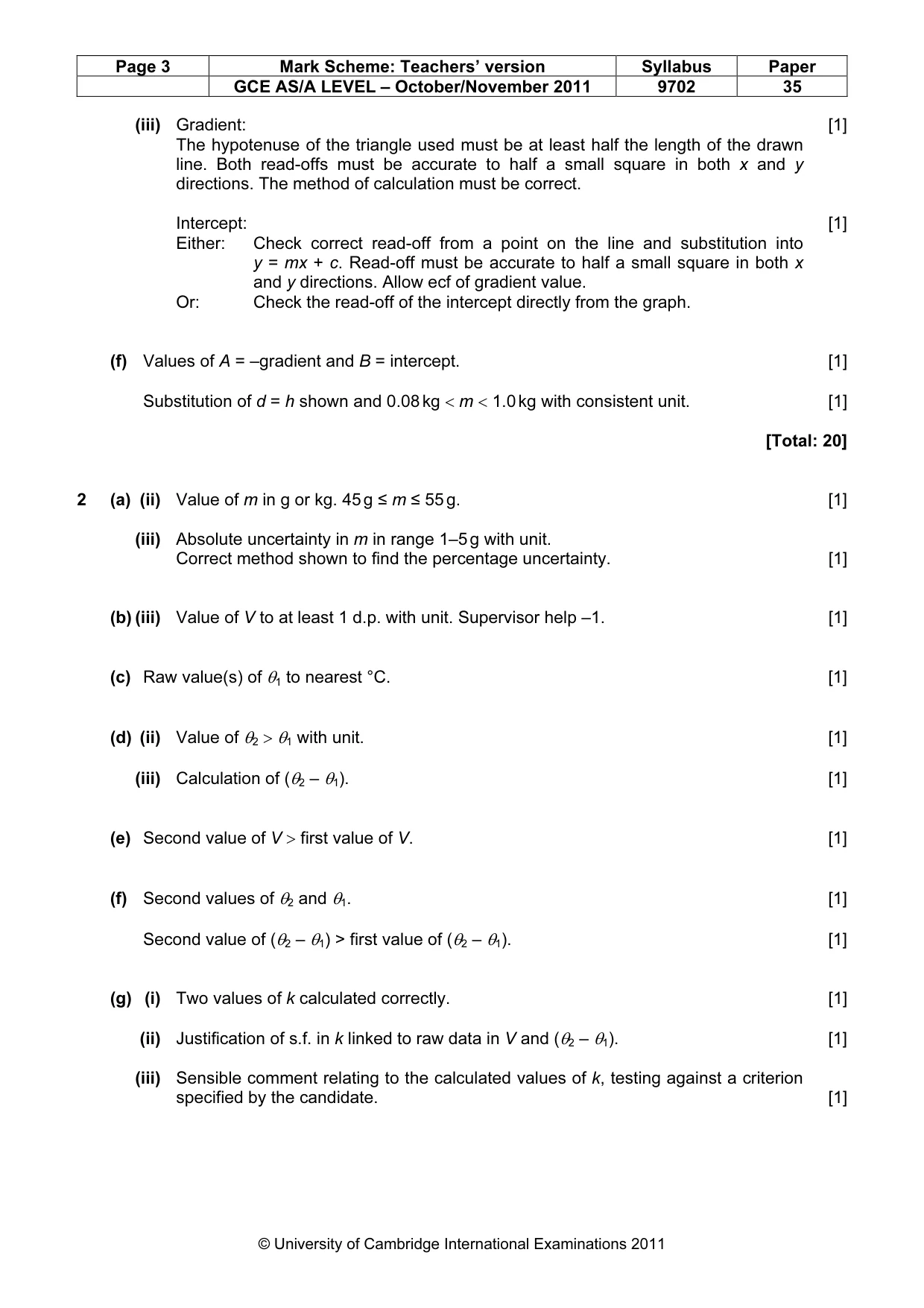 Mark scheme, page 3 of 4