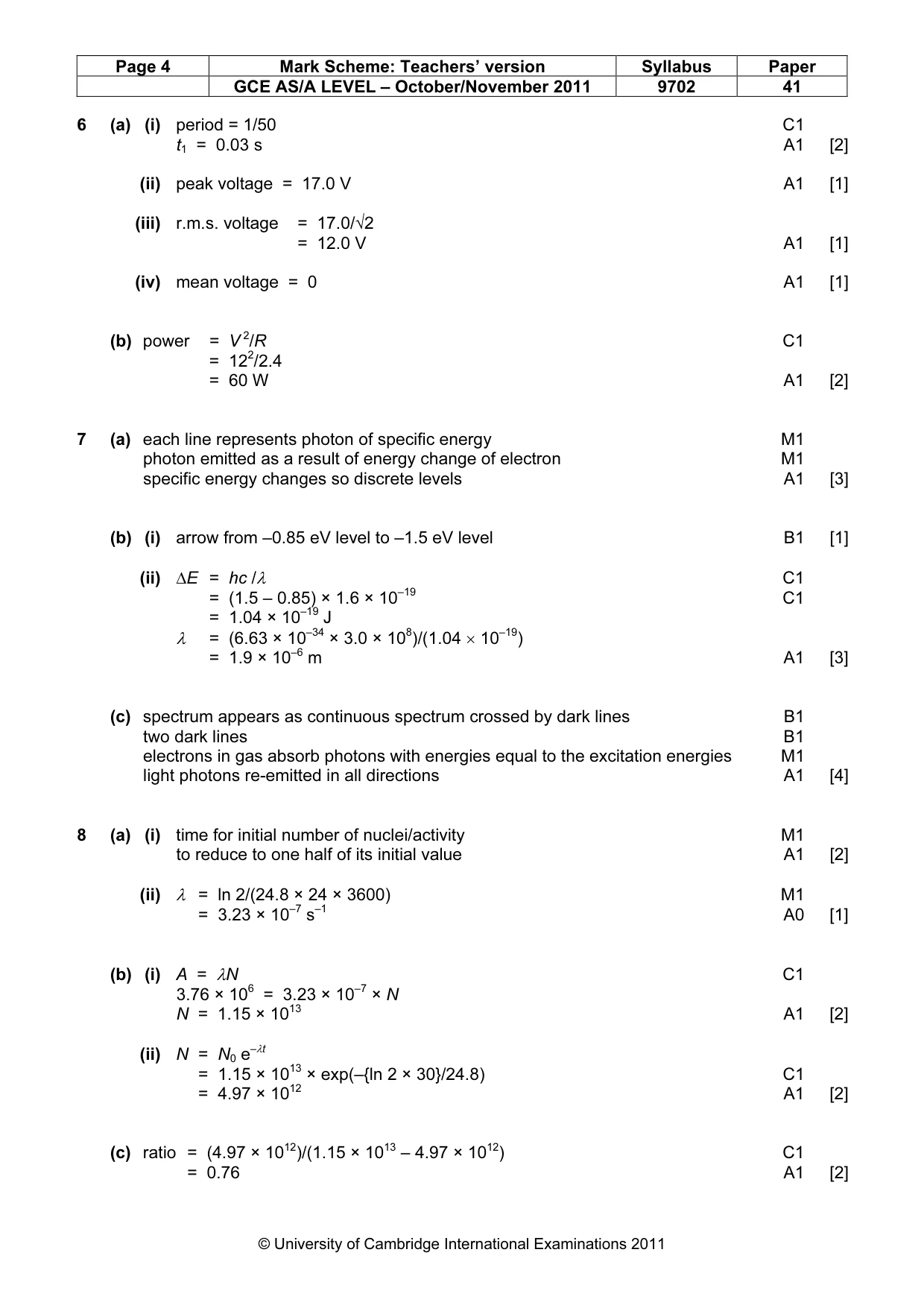 Mark scheme, page 4 of 6