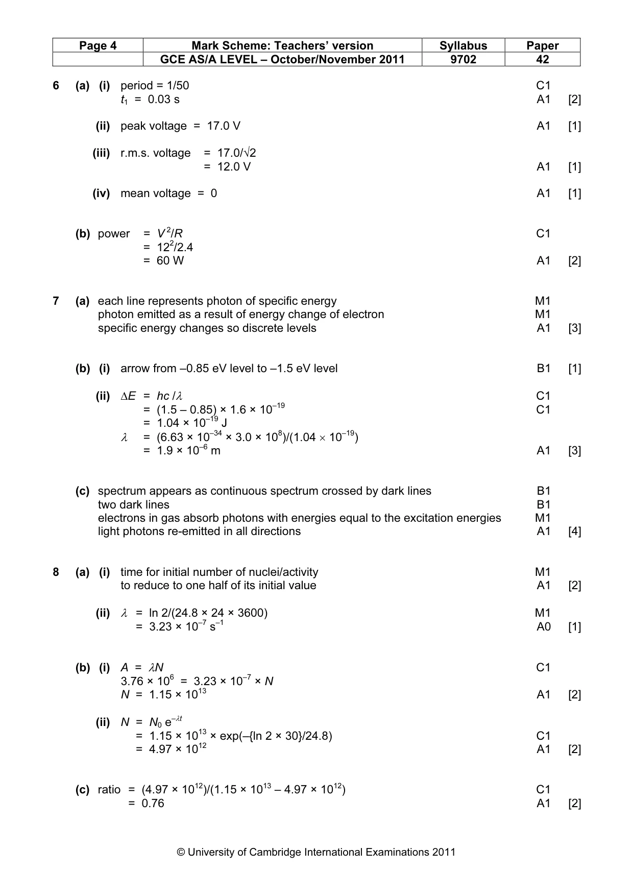 Mark scheme, page 4 of 6