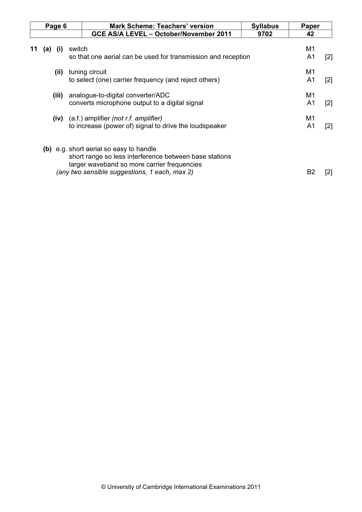 Mark scheme, page 6 of 6