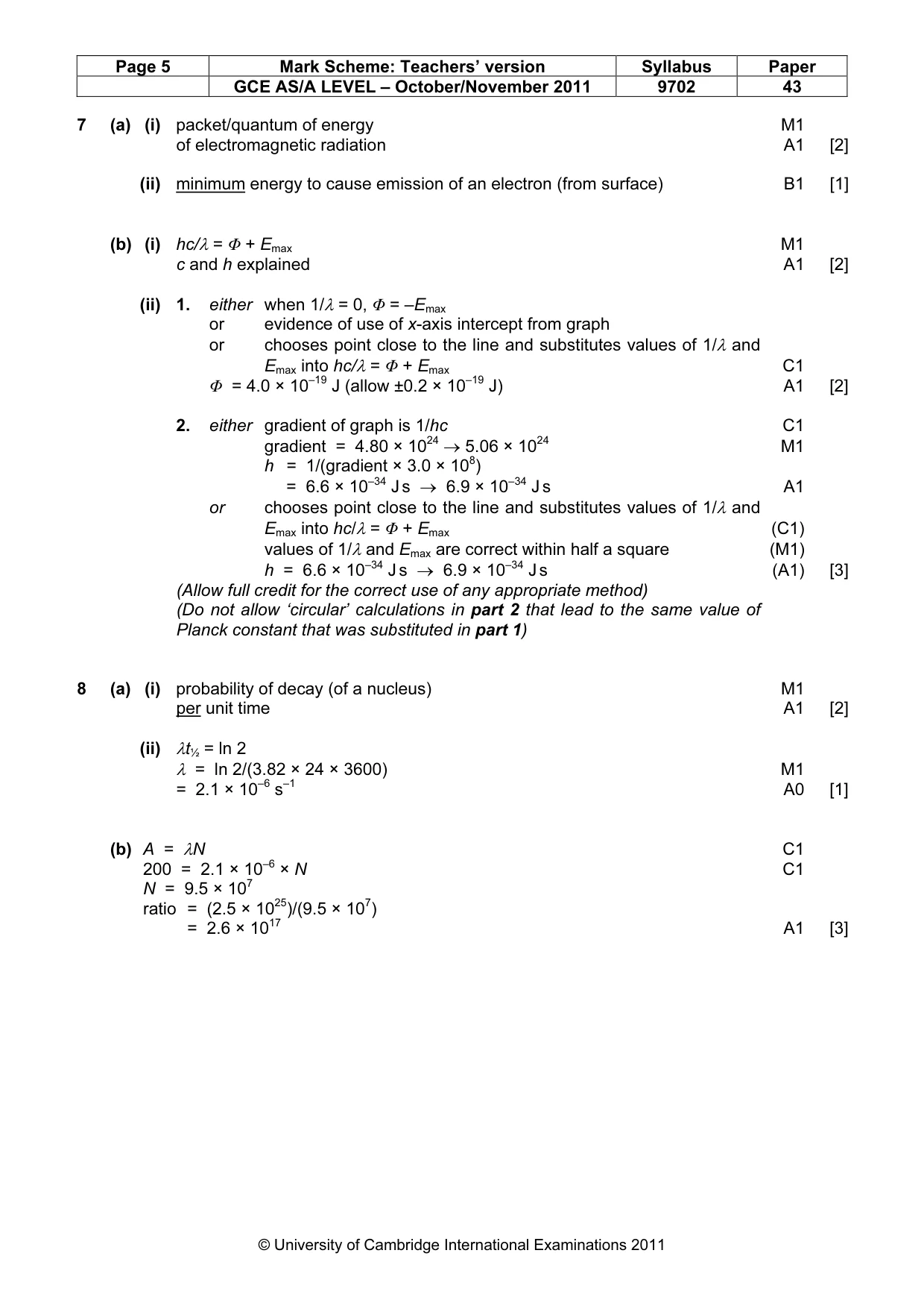 Mark scheme, page 5 of 7