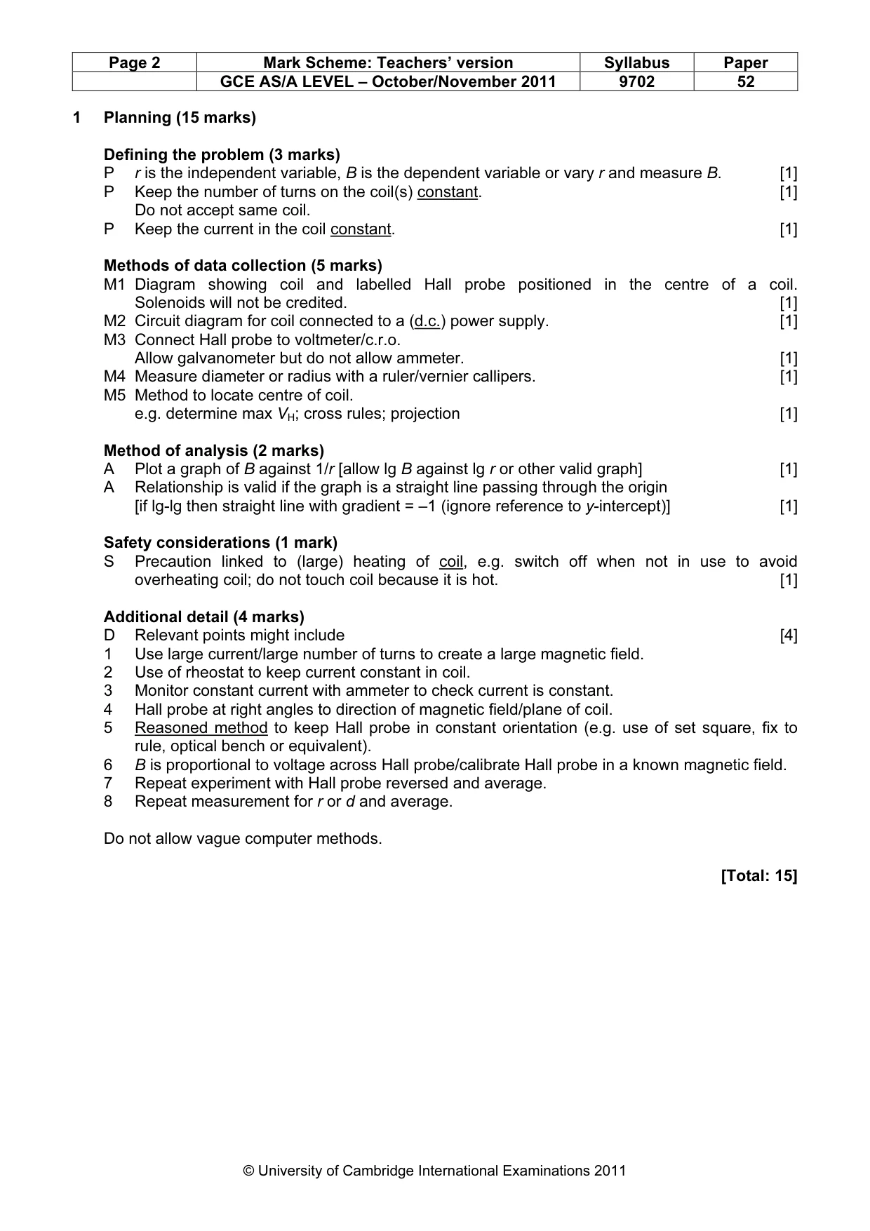 Mark scheme, page 2 of 4