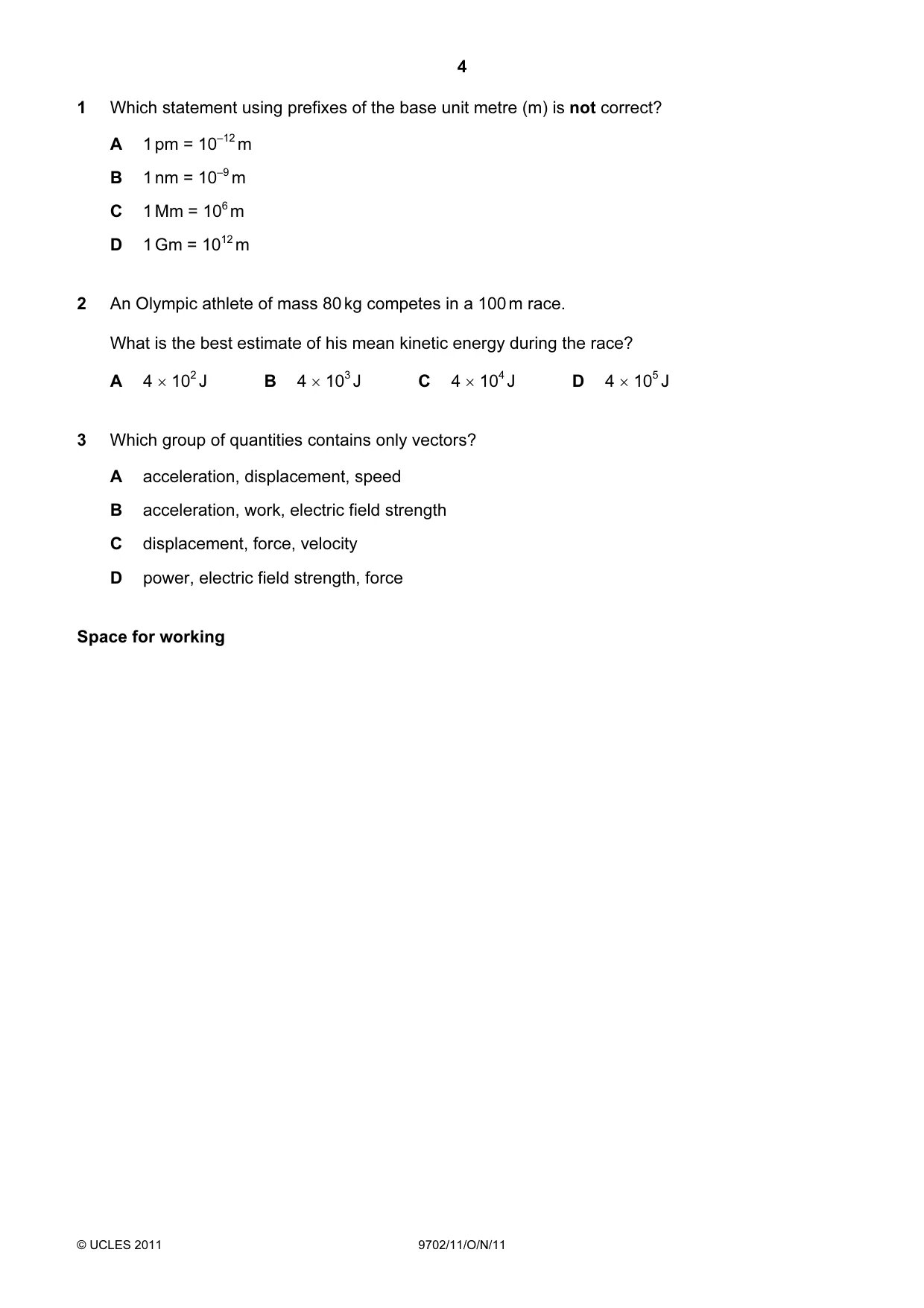 Cambridge A Level Physics 9702 2011 Oct/Nov Paper 1 · Variant 1 question paper, page 4 of 28