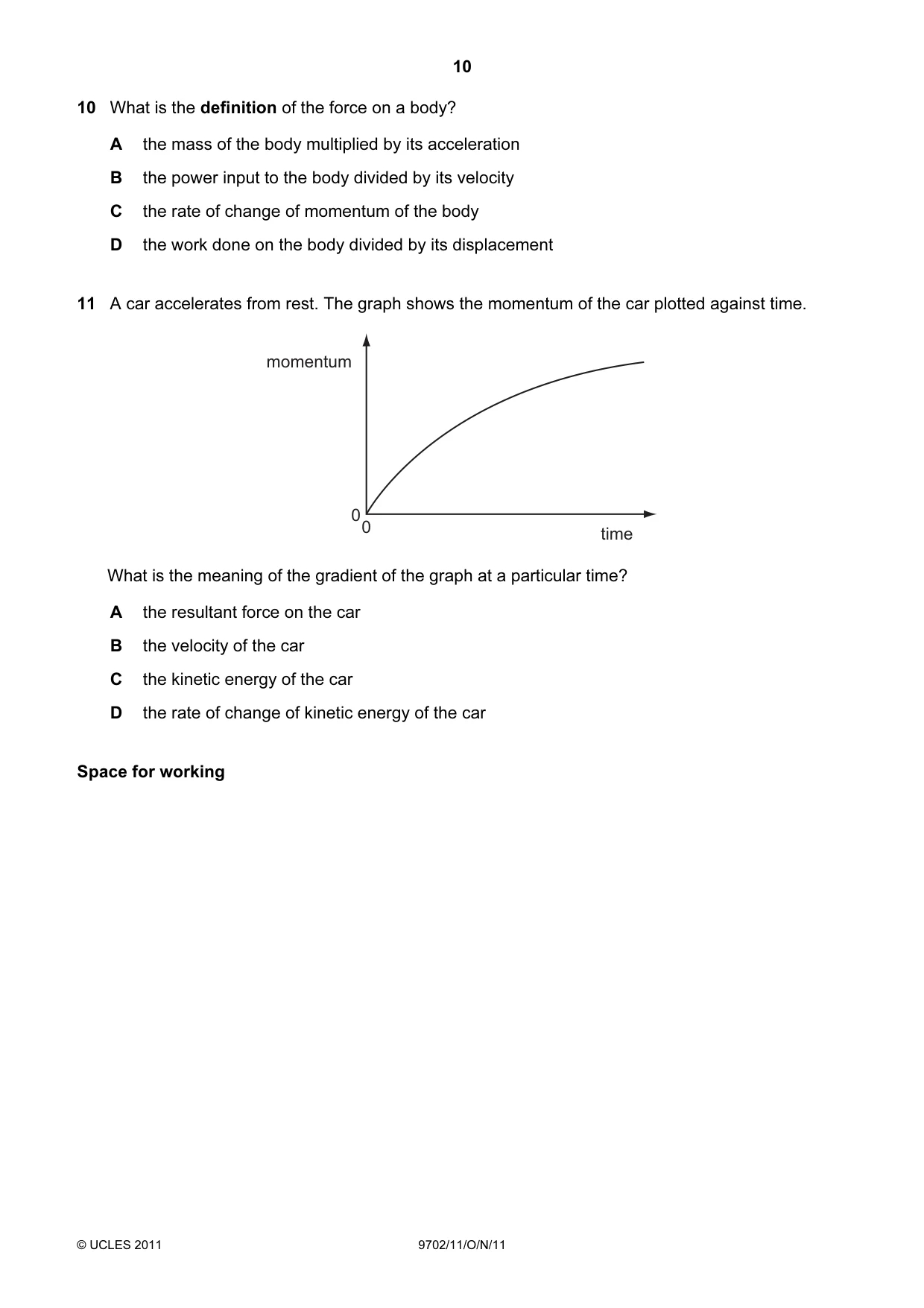 Cambridge A Level Physics 9702 2011 Oct/Nov Paper 1 · Variant 1 question paper, page 10 of 28