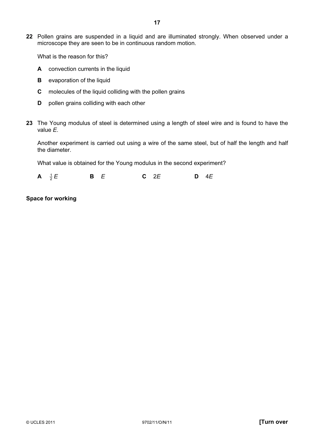 Cambridge A Level Physics 9702 2011 Oct/Nov Paper 1 · Variant 1 question paper, page 17 of 28