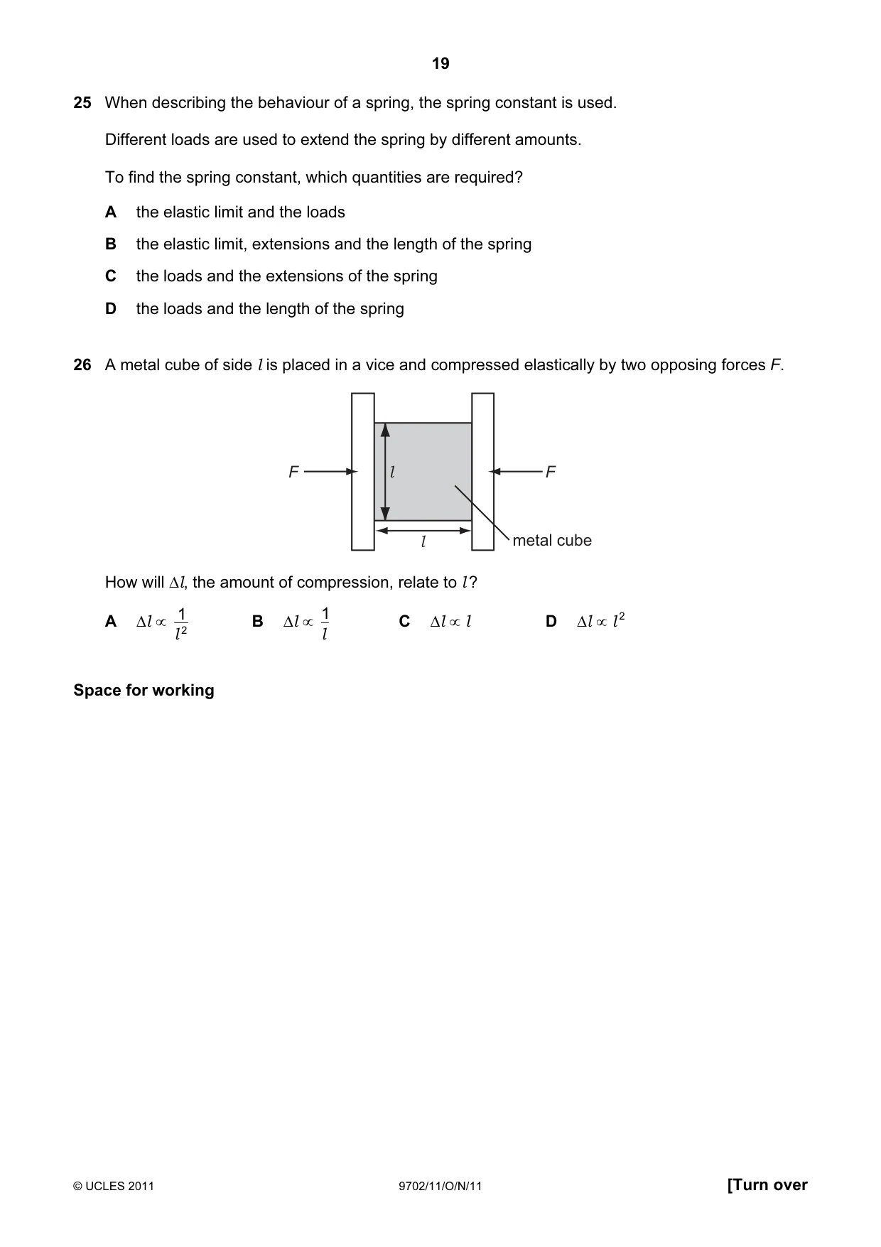 Cambridge A Level Physics 9702 2011 Oct/Nov Paper 1 · Variant 1 question paper, page 19 of 28