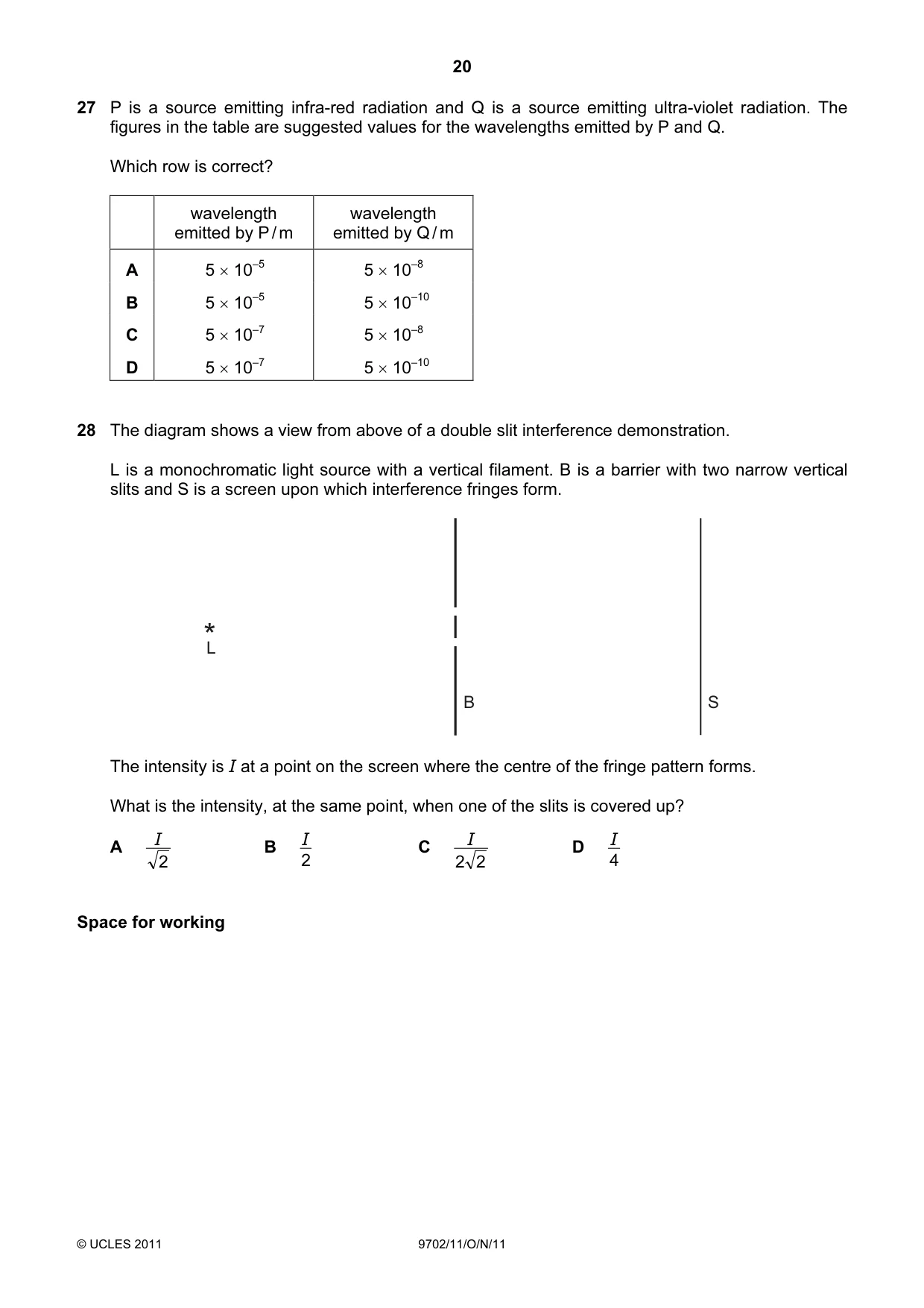 Cambridge A Level Physics 9702 2011 Oct/Nov Paper 1 · Variant 1 question paper, page 20 of 28