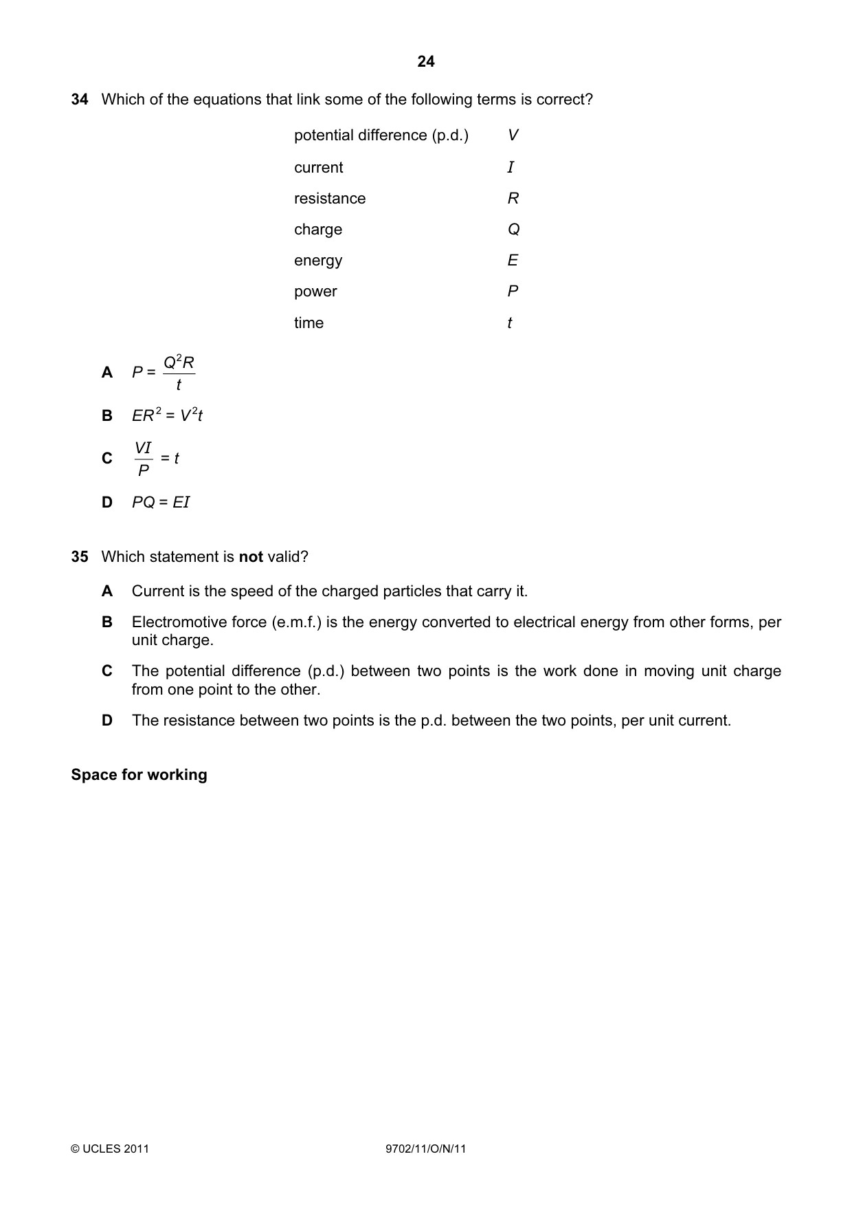 Cambridge A Level Physics 9702 2011 Oct/Nov Paper 1 · Variant 1 question paper, page 24 of 28