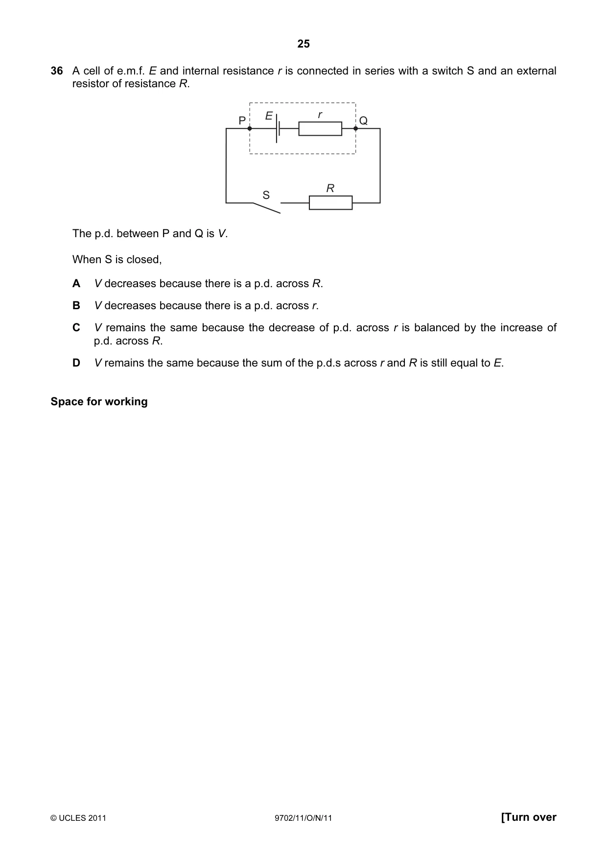 Cambridge A Level Physics 9702 2011 Oct/Nov Paper 1 · Variant 1 question paper, page 25 of 28