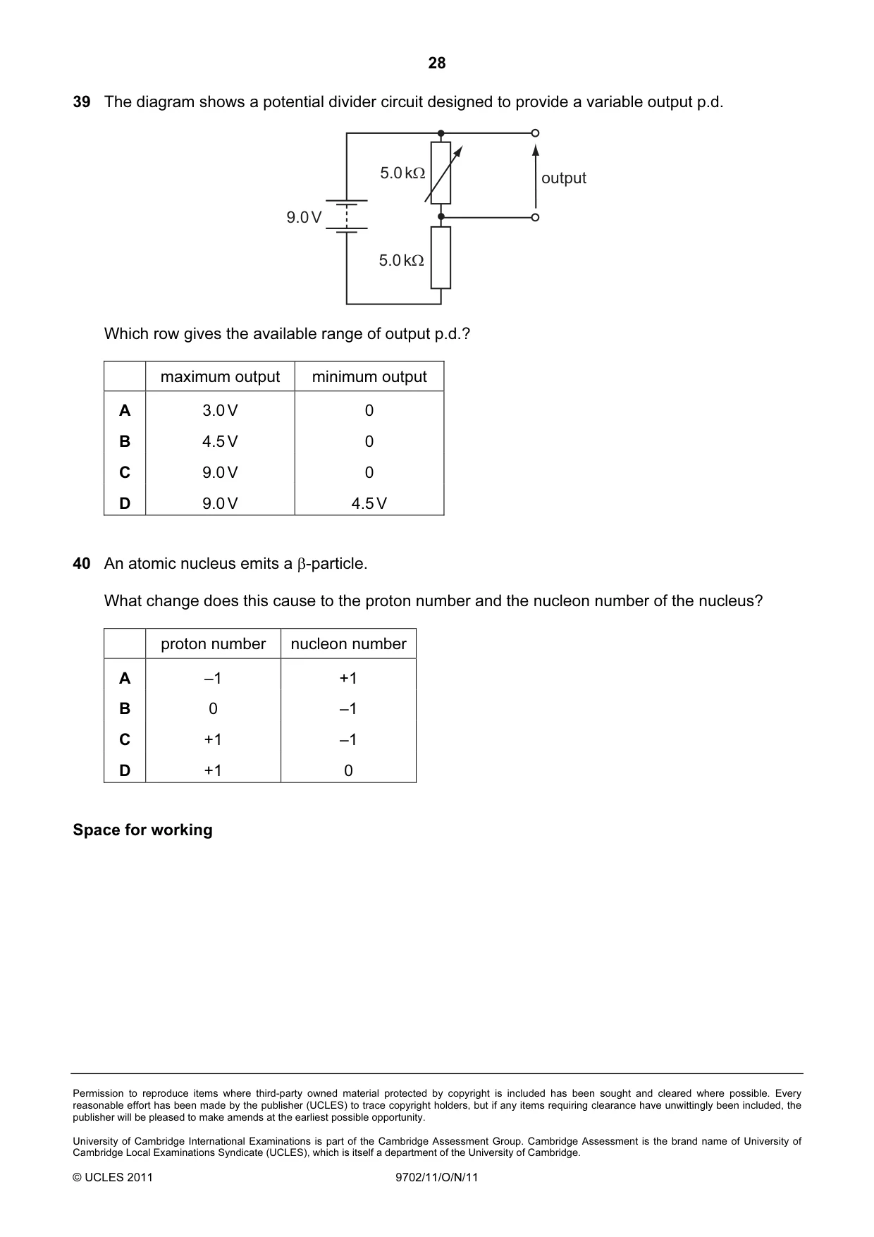 Cambridge A Level Physics 9702 2011 Oct/Nov Paper 1 · Variant 1 question paper, page 28 of 28