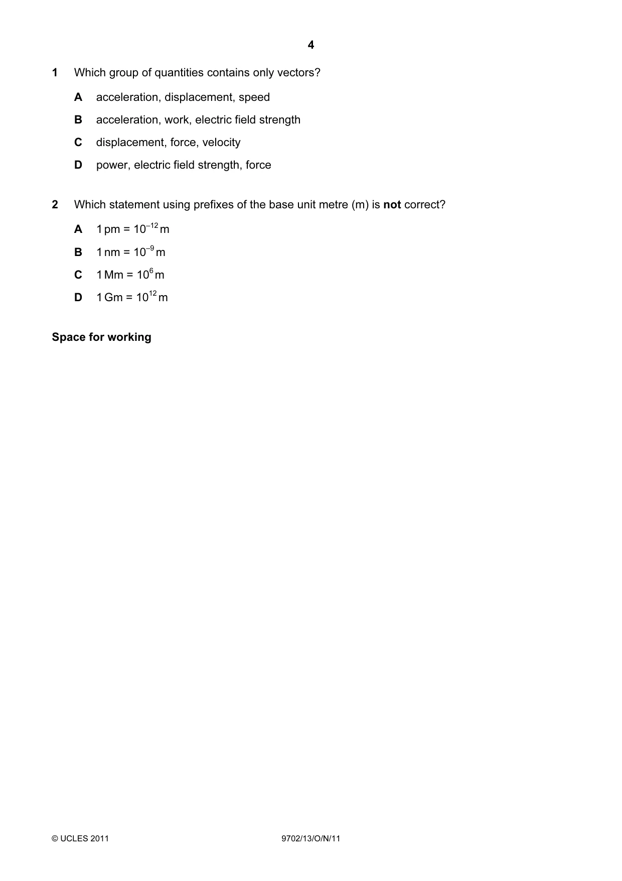 Cambridge A Level Physics 9702 2011 Oct/Nov Paper 1 · Variant 3 question paper, page 4 of 28