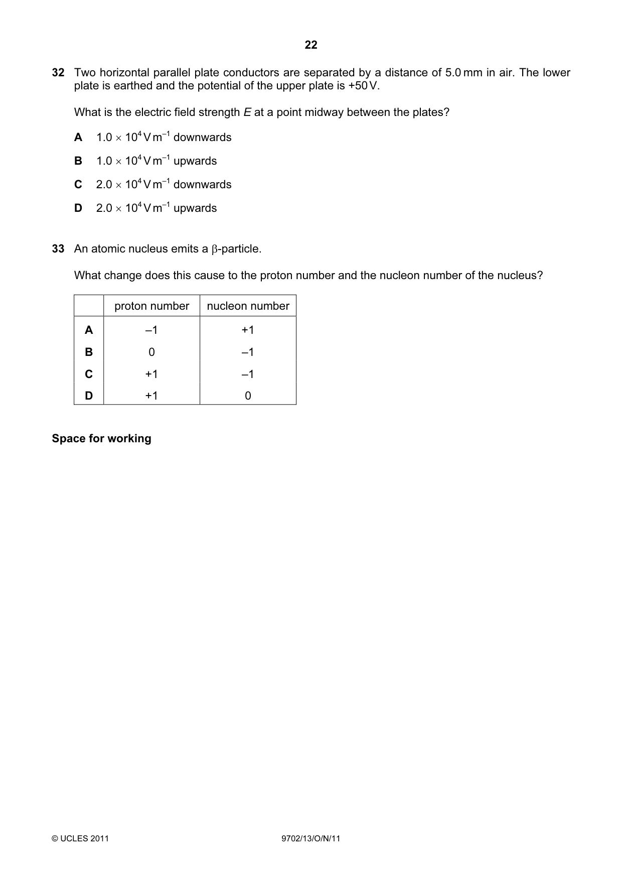 Cambridge A Level Physics 9702 2011 Oct/Nov Paper 1 · Variant 3 question paper, page 22 of 28