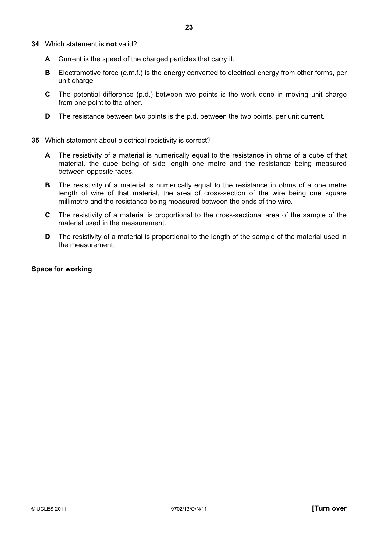Cambridge A Level Physics 9702 2011 Oct/Nov Paper 1 · Variant 3 question paper, page 23 of 28
