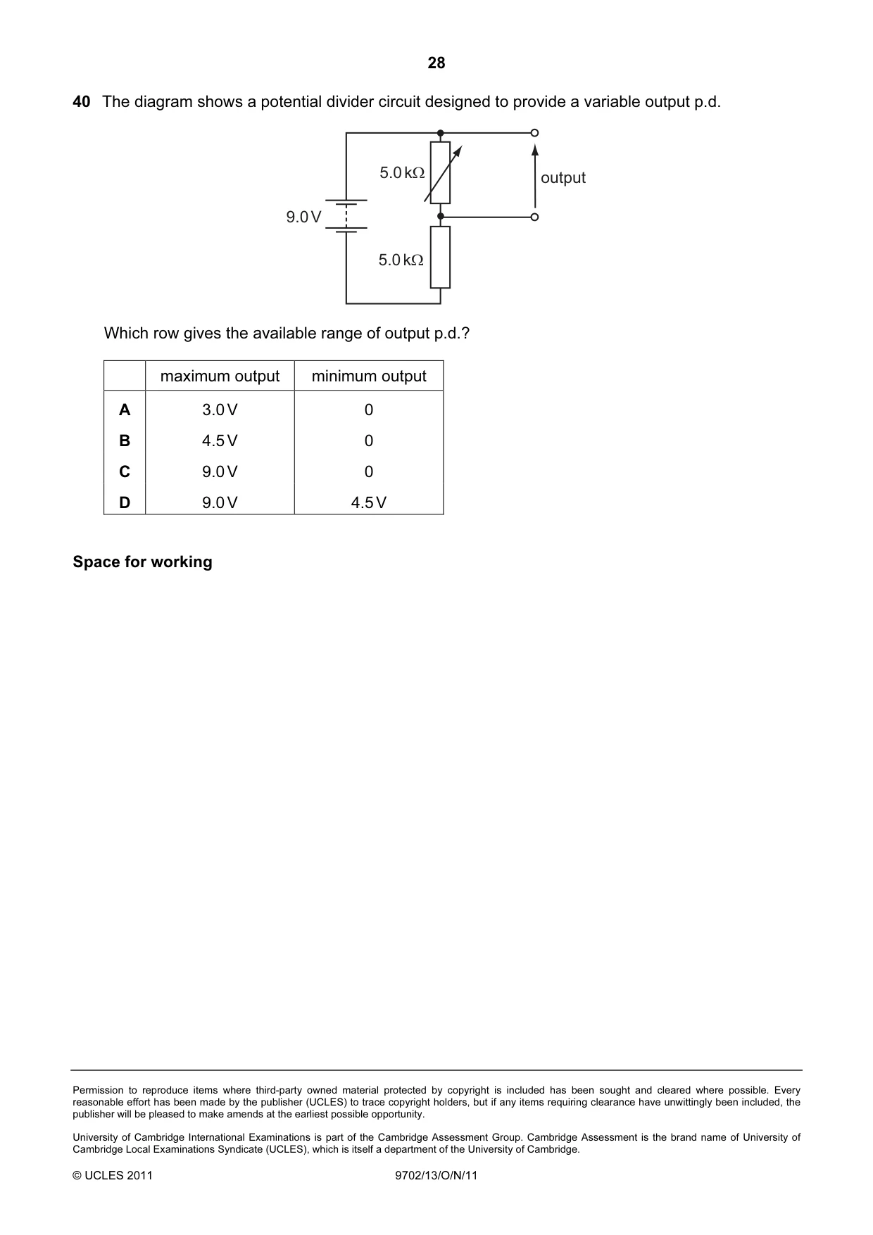 Cambridge A Level Physics 9702 2011 Oct/Nov Paper 1 · Variant 3 question paper, page 28 of 28