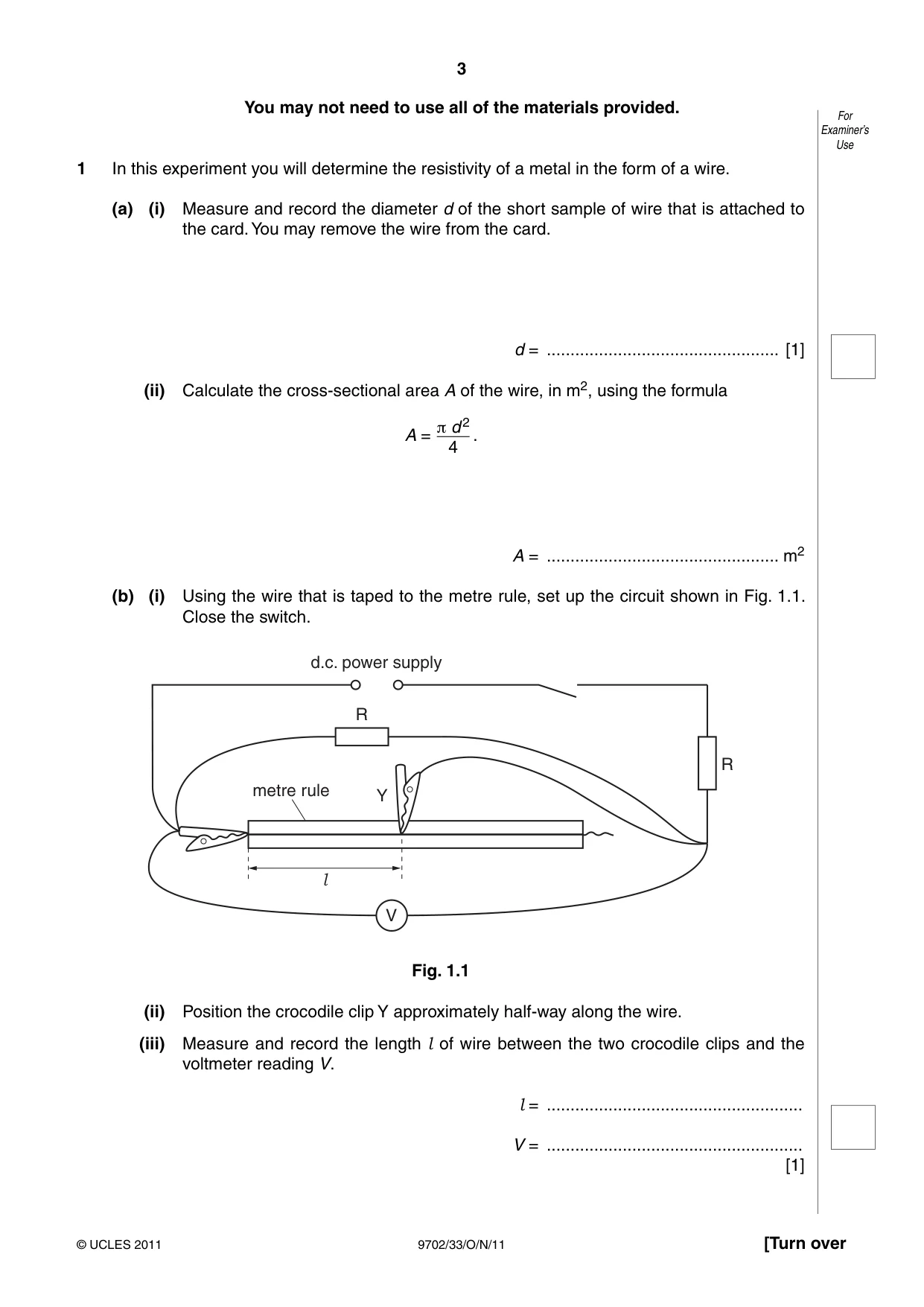 Cambridge A Level Physics 9702 2011 Oct/Nov Paper 3 · Variant 3 question paper, page 3 of 12