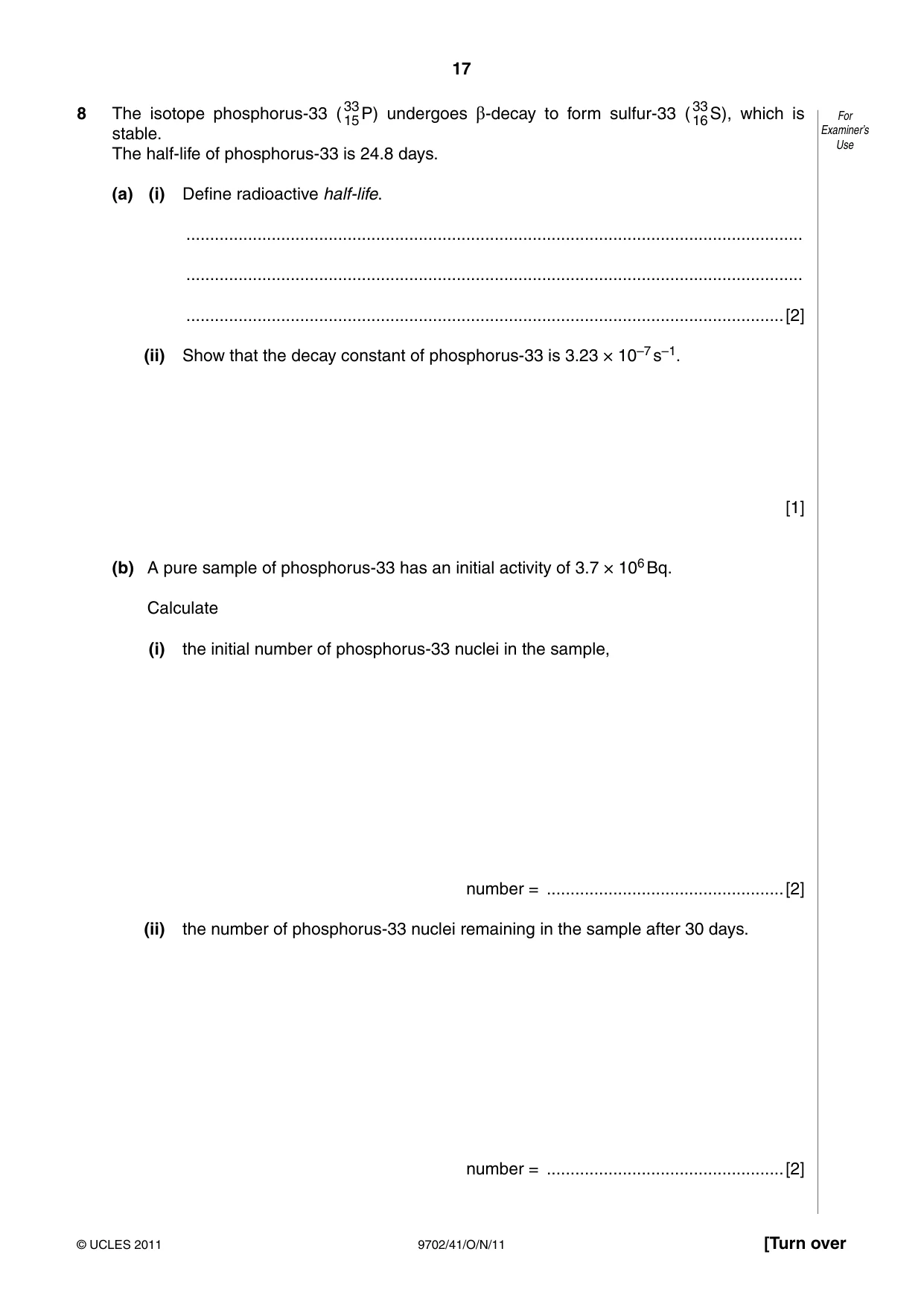 Cambridge A Level Physics 9702 2011 Oct/Nov Paper 4 · Variant 1 question paper, page 17 of 24