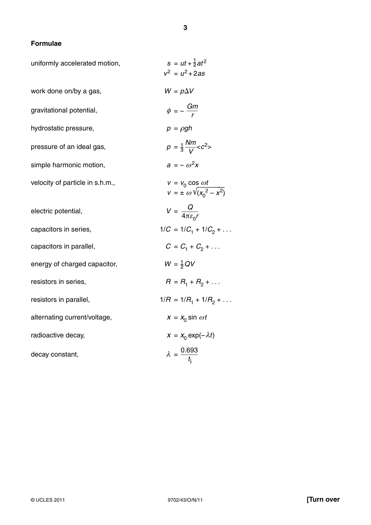 Cambridge A Level Physics 9702 2011 Oct/Nov Paper 4 · Variant 3 question paper, page 3 of 24