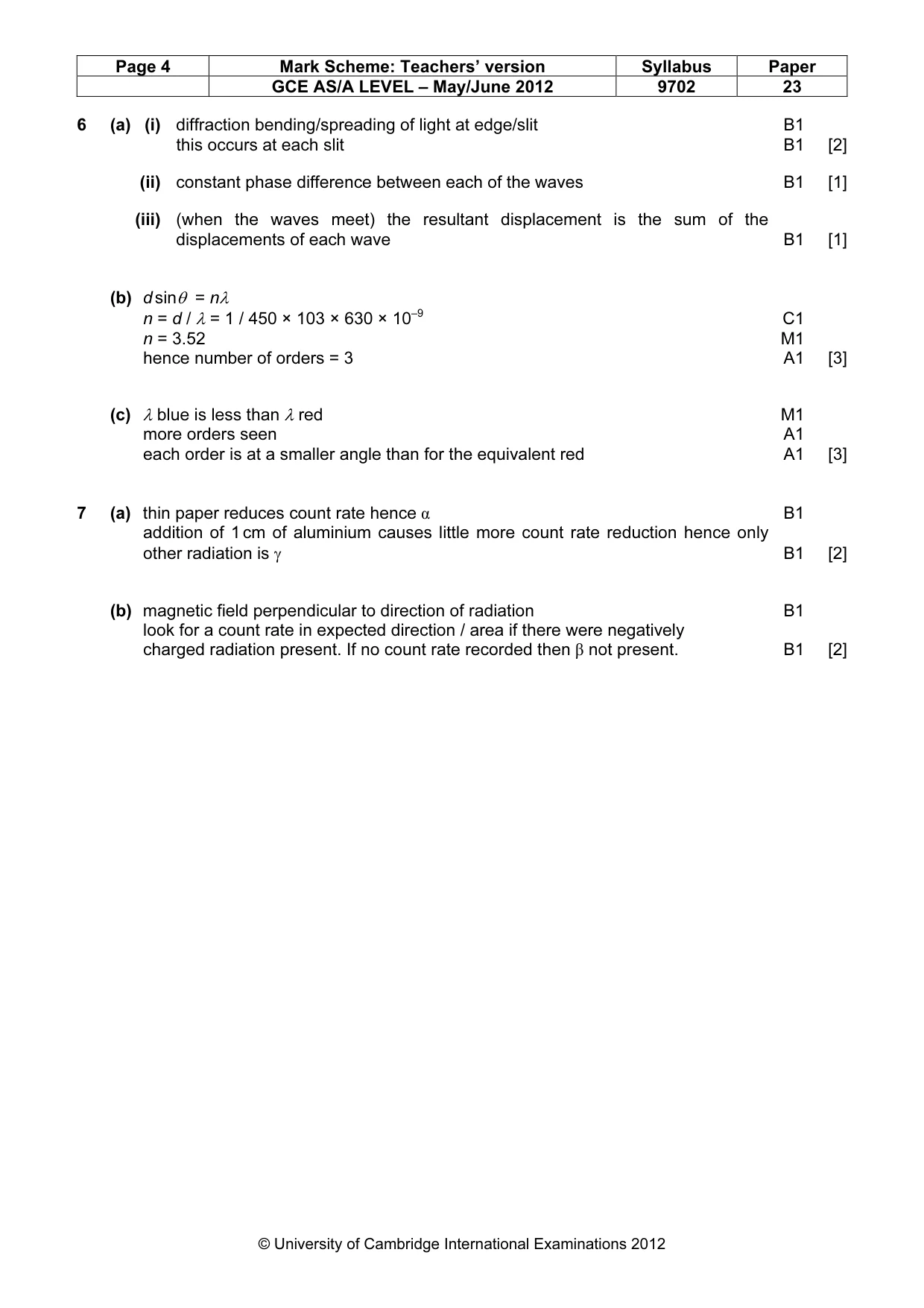 Mark scheme, page 4 of 4