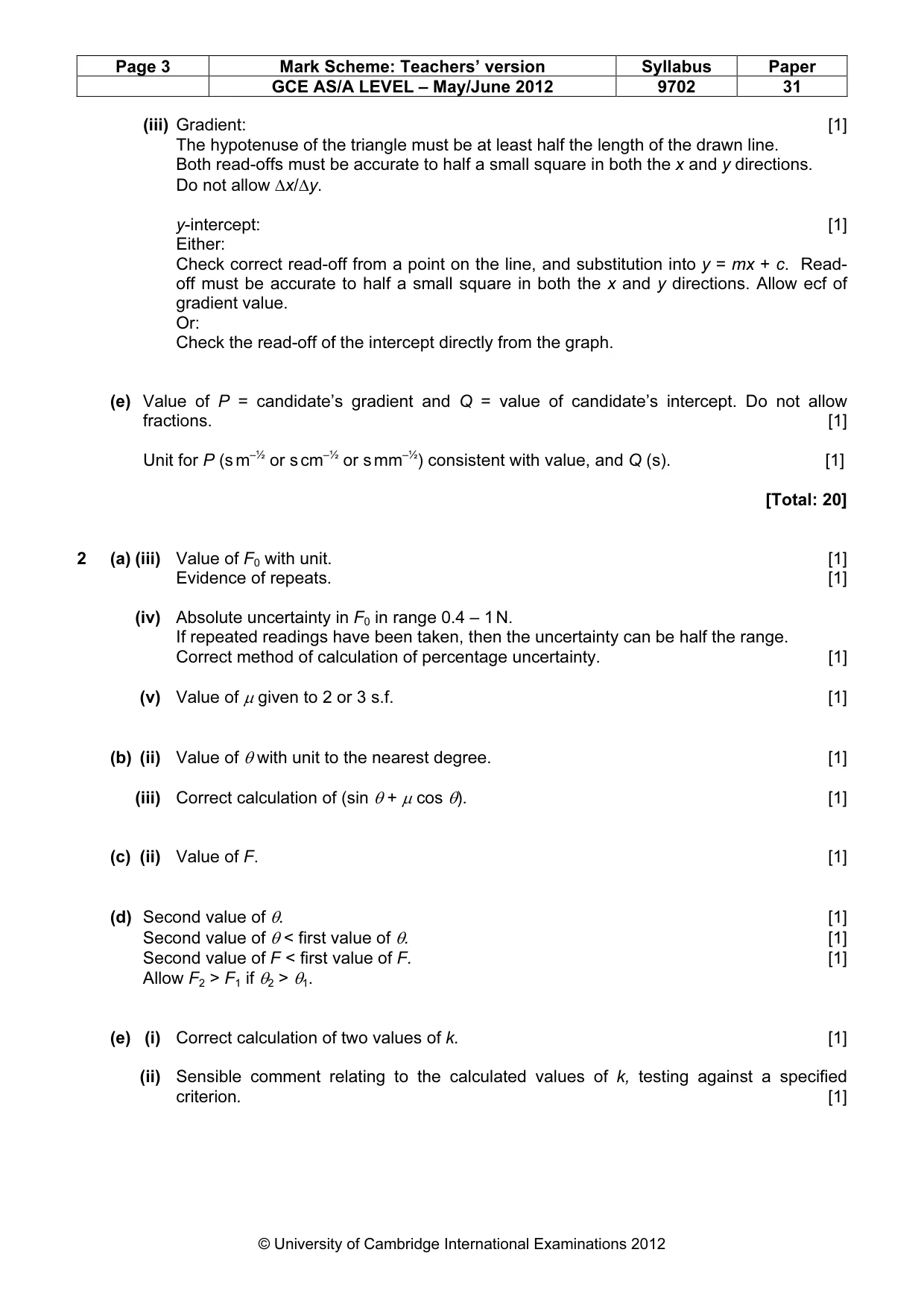 Mark scheme, page 3 of 4