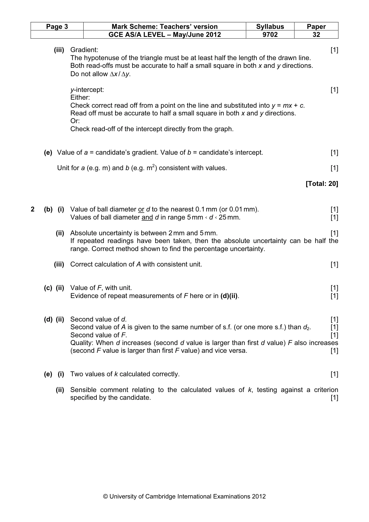 Mark scheme, page 3 of 4