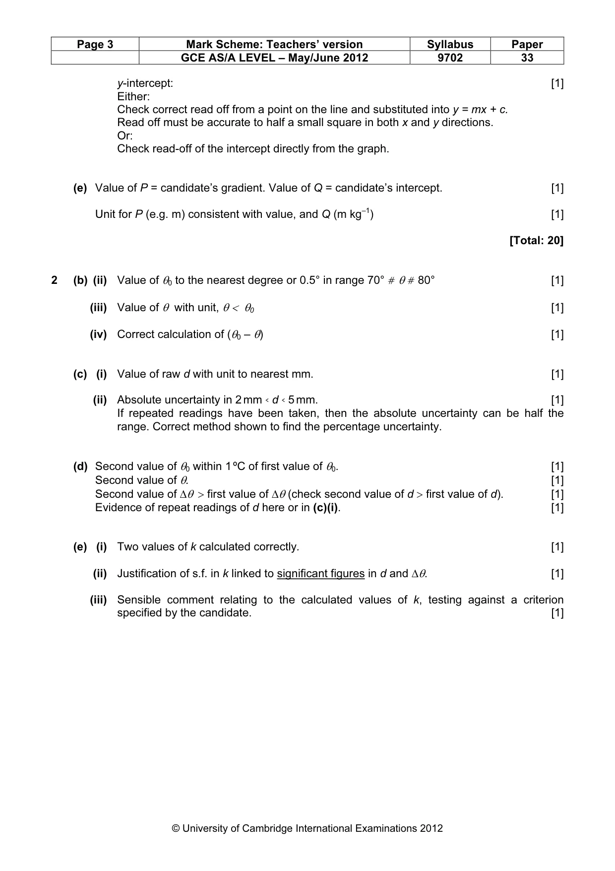 Mark scheme, page 3 of 4