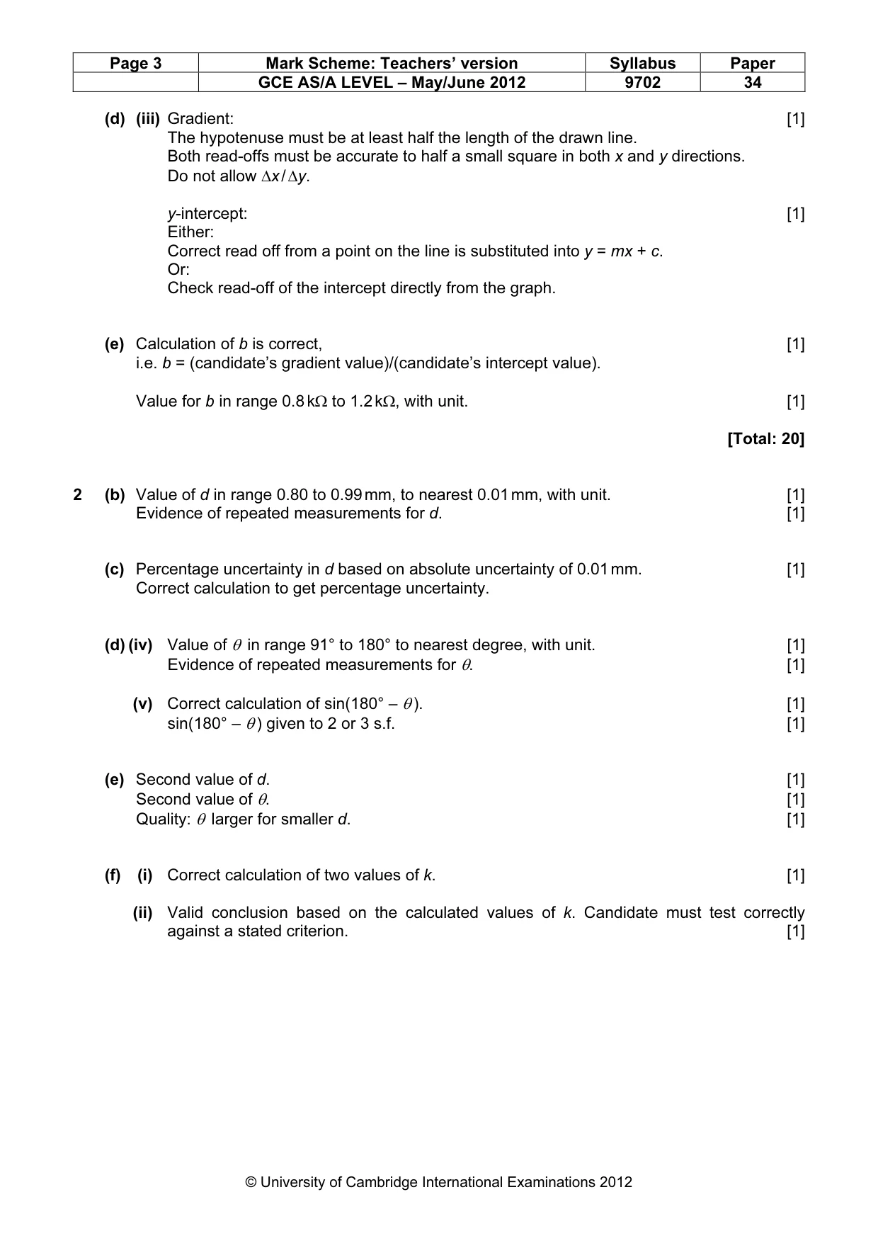 Mark scheme, page 3 of 4