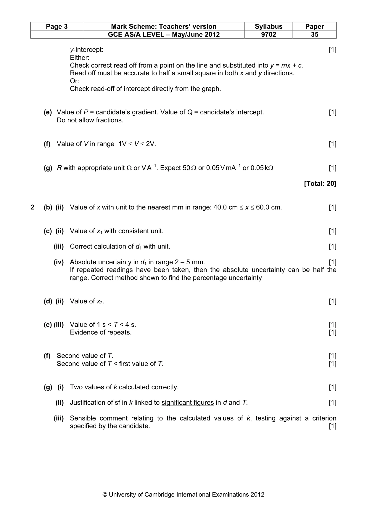 Mark scheme, page 3 of 4