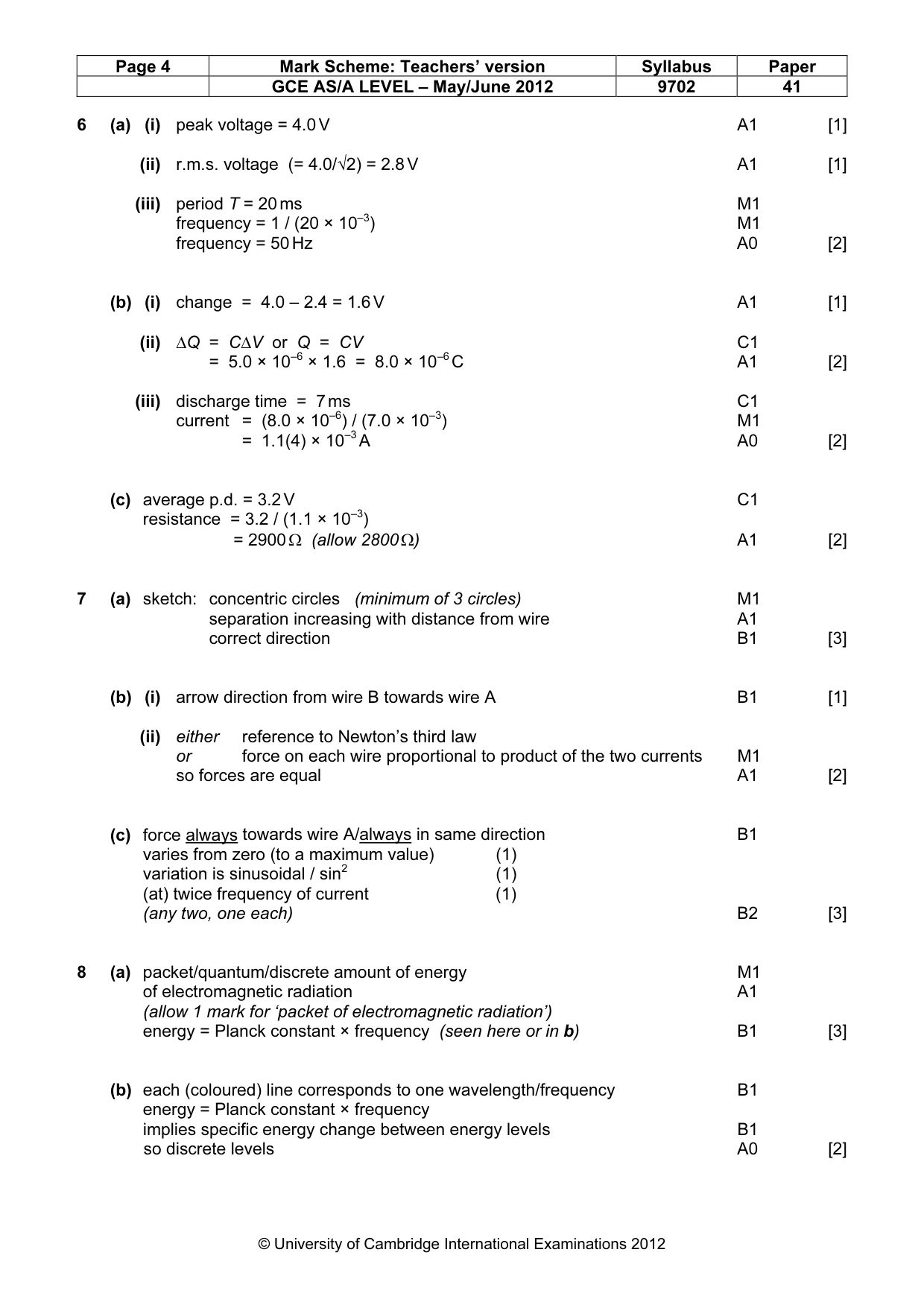 Mark scheme, page 4 of 7
