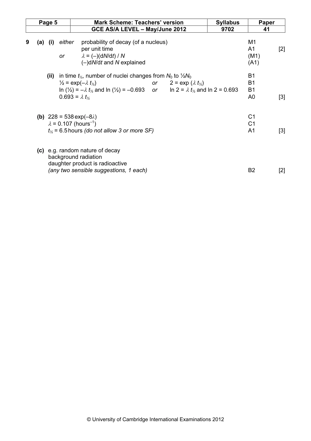 Mark scheme, page 5 of 7