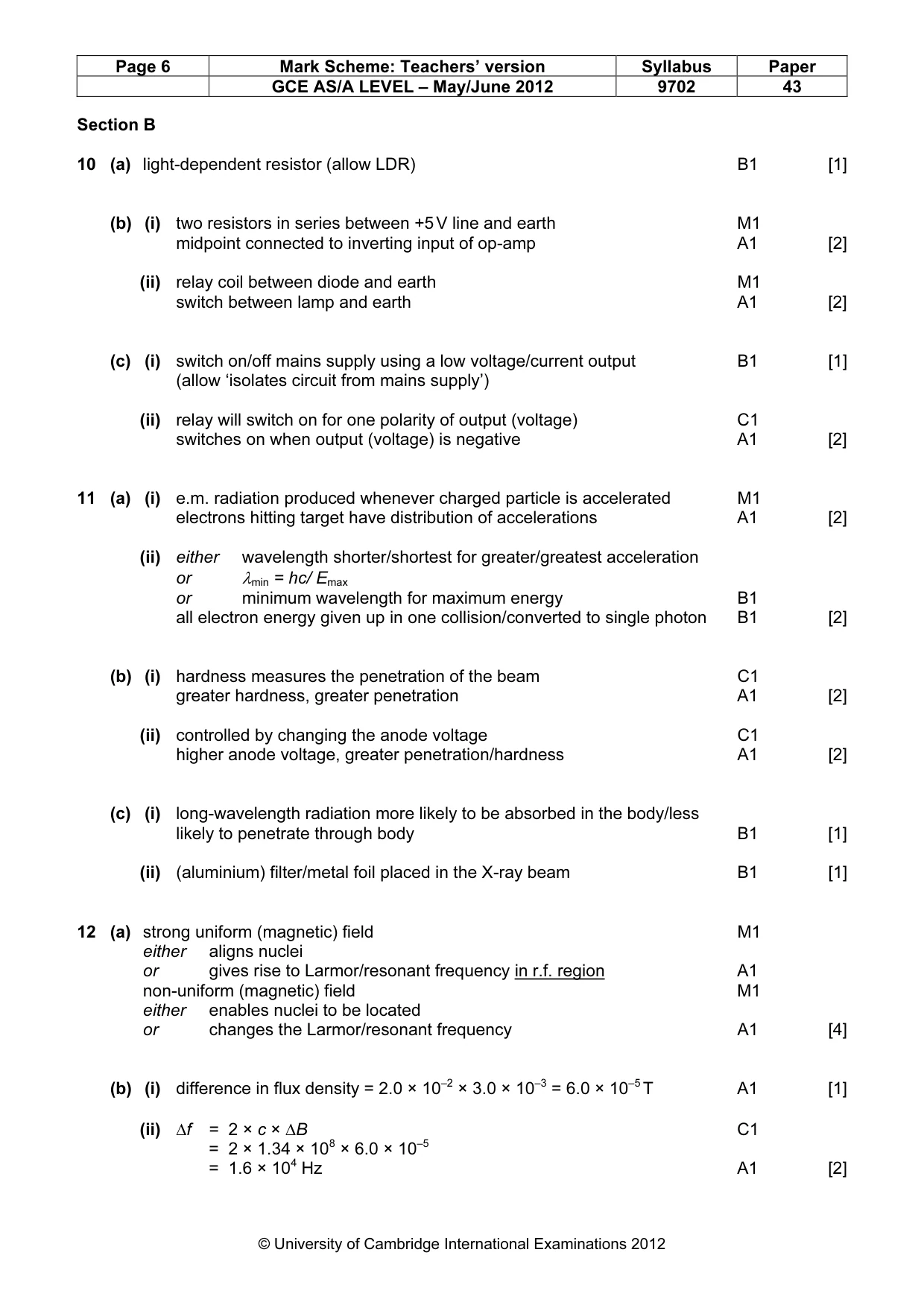 Mark scheme, page 6 of 7