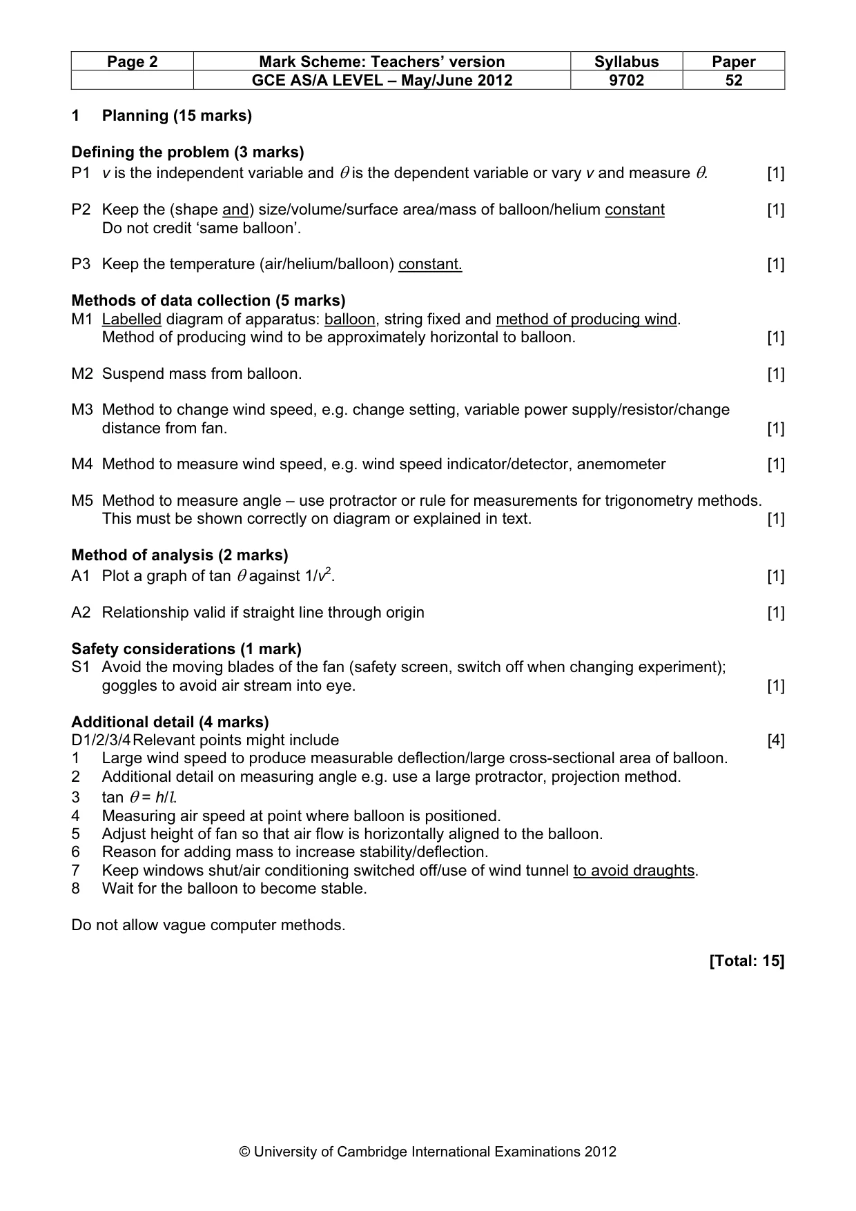 Mark scheme, page 2 of 4