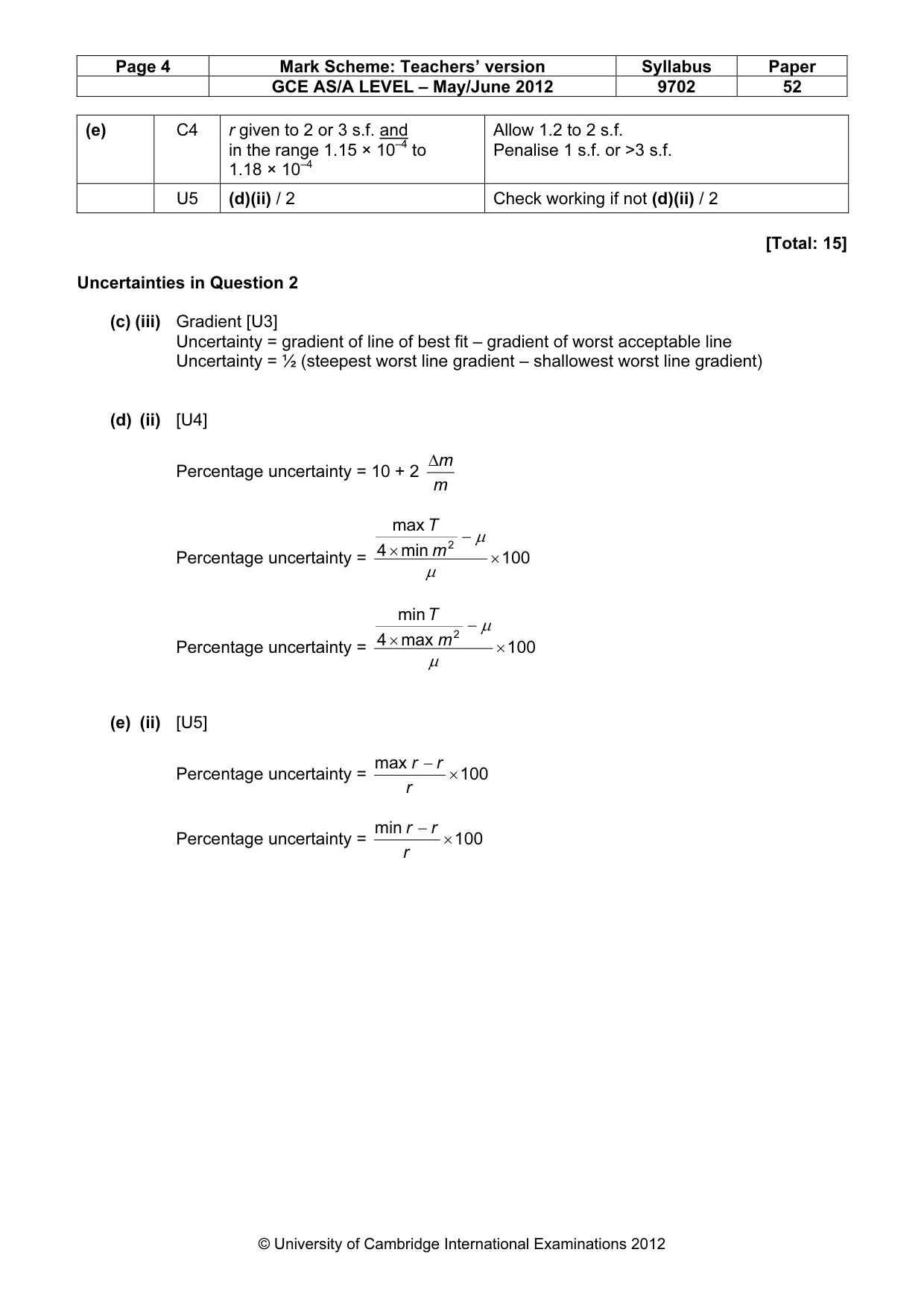Mark scheme, page 4 of 4