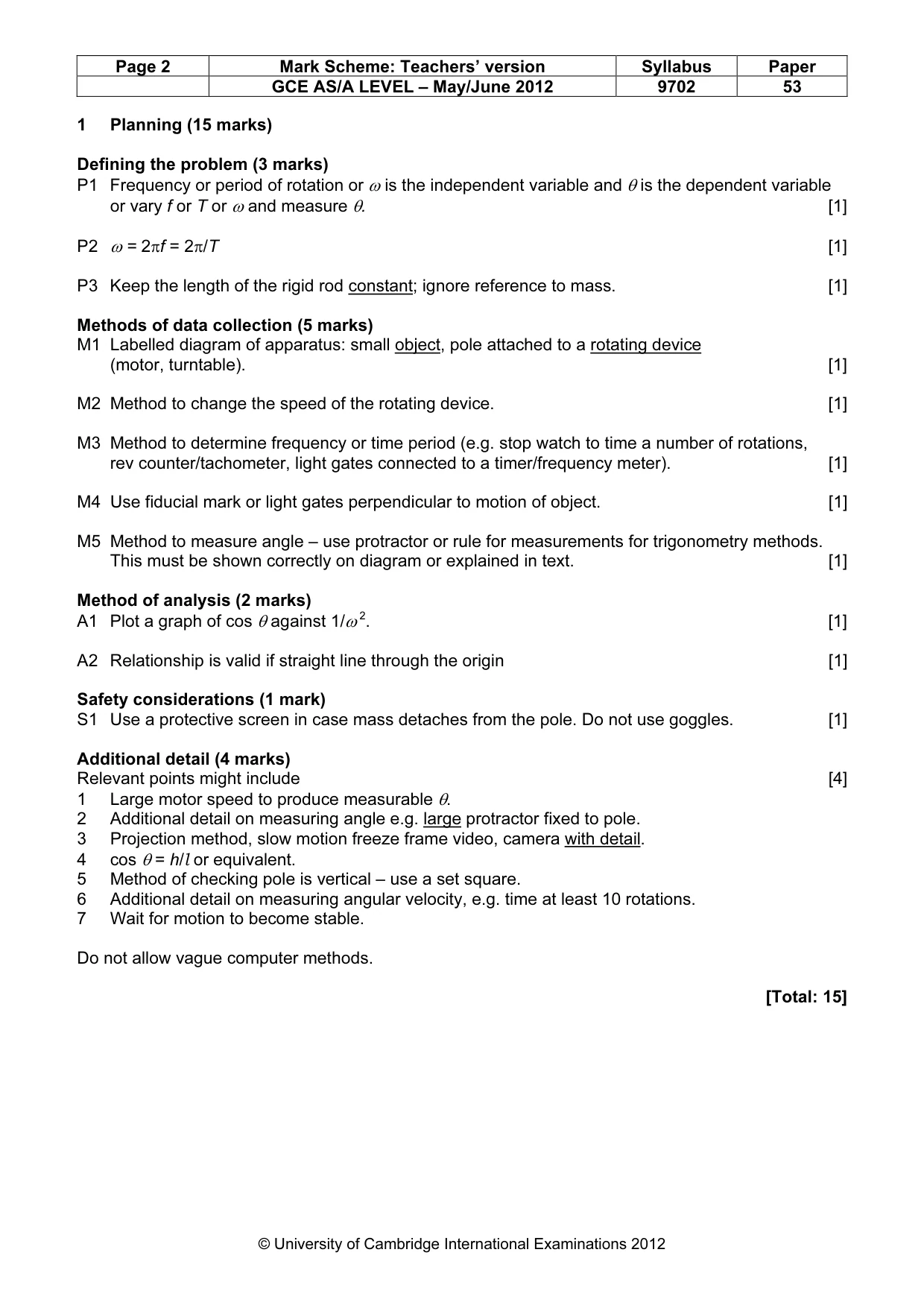 Mark scheme, page 2 of 4