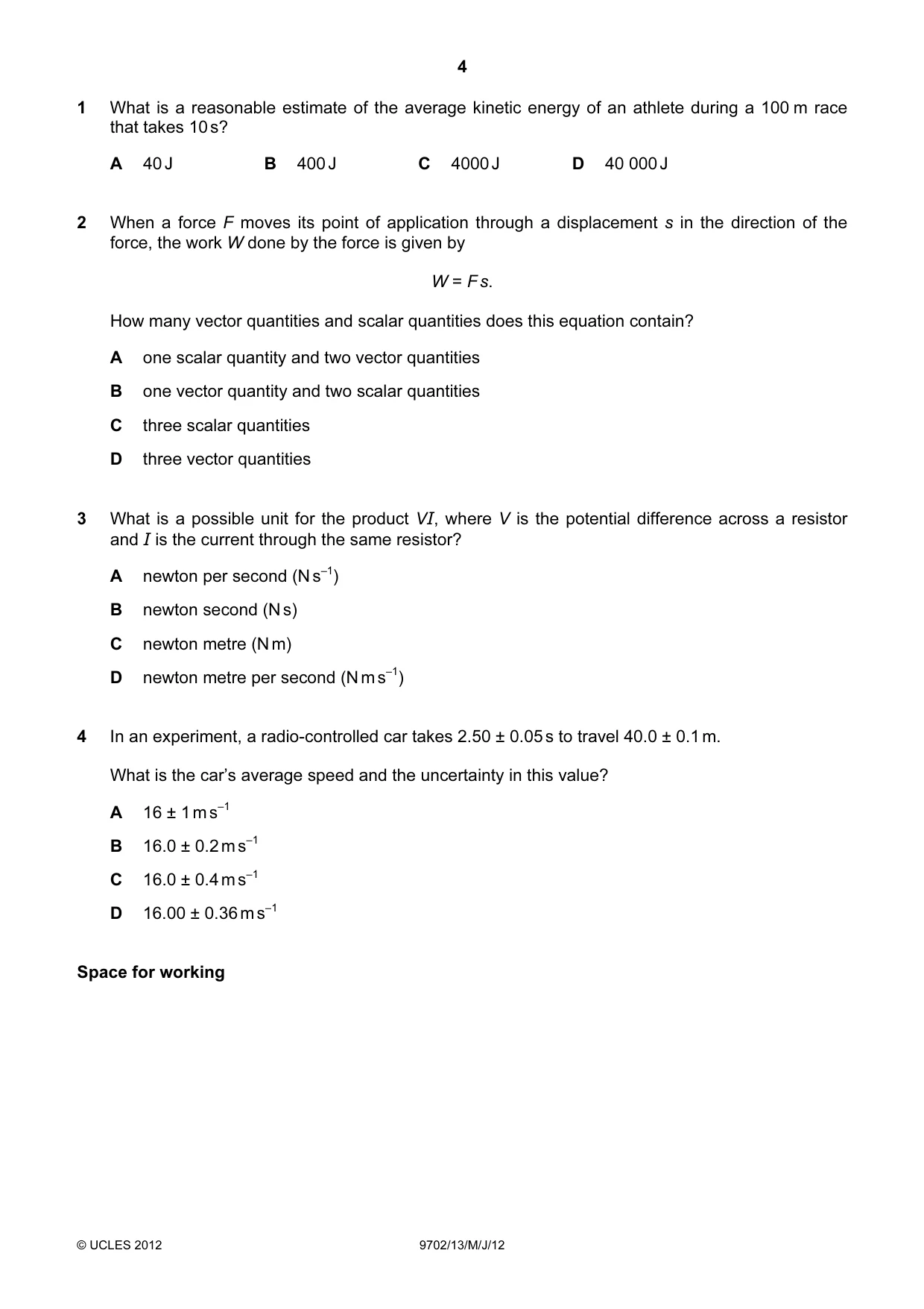 Cambridge A Level Physics 9702 2012 May/June Paper 1 · Variant 3 question paper, page 4 of 24