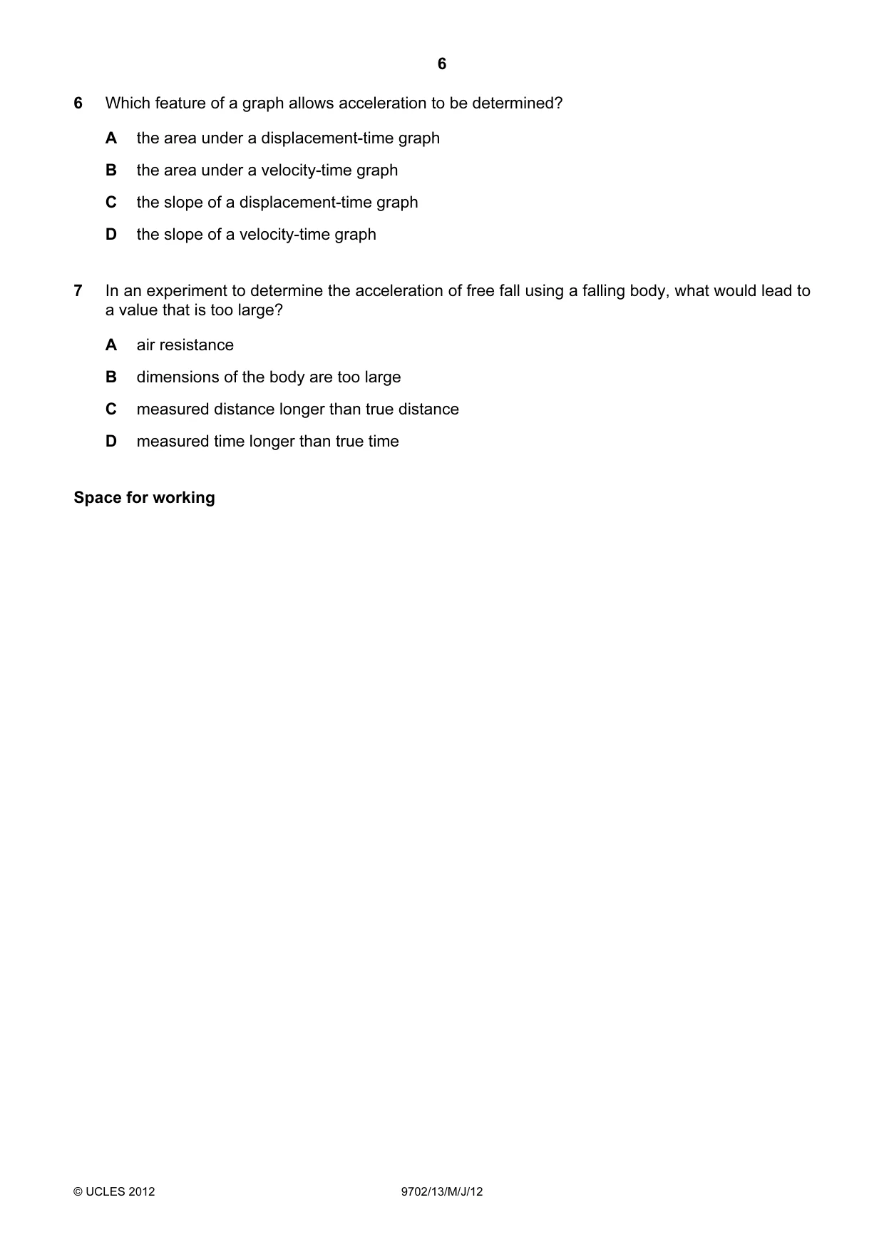 Cambridge A Level Physics 9702 2012 May/June Paper 1 · Variant 3 question paper, page 6 of 24