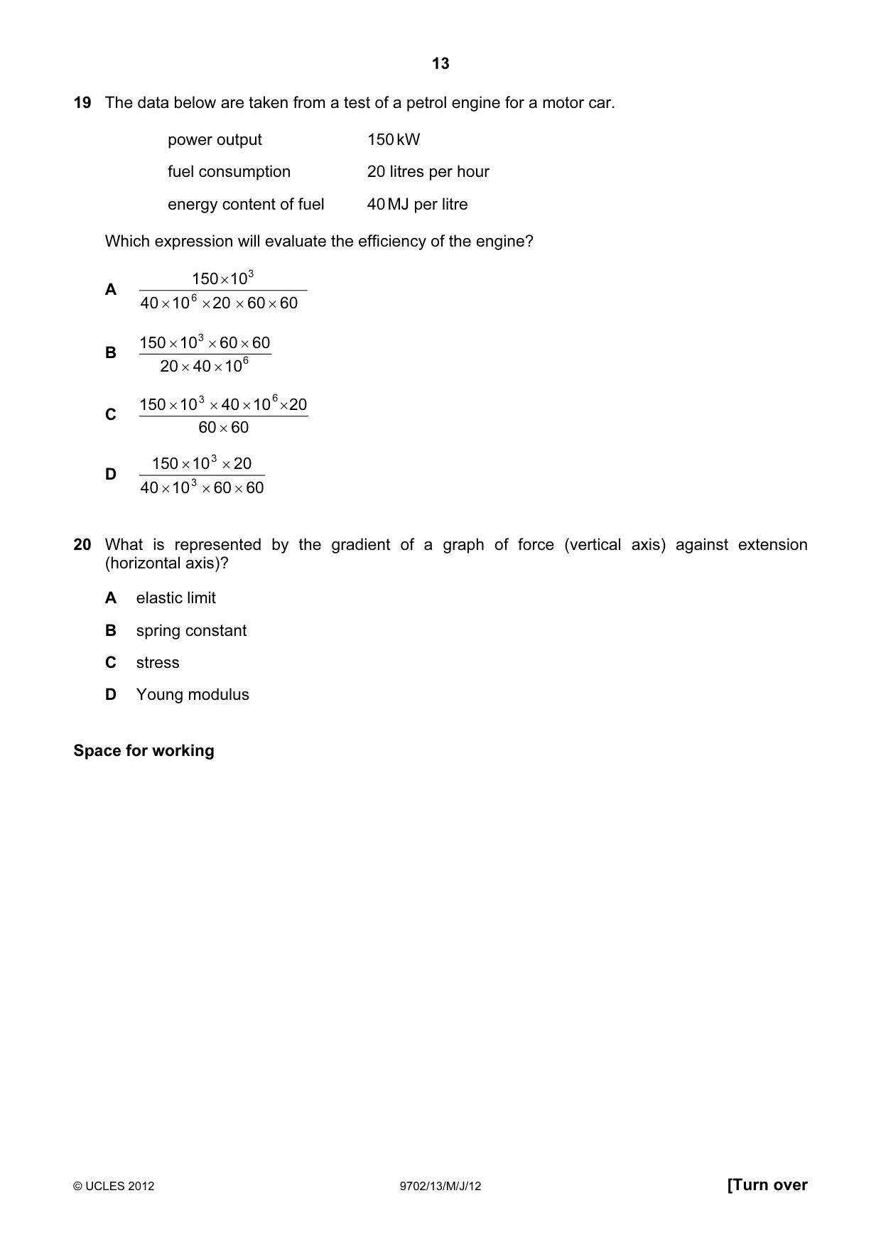 Cambridge A Level Physics 9702 2012 May/June Paper 1 · Variant 3 question paper, page 13 of 24