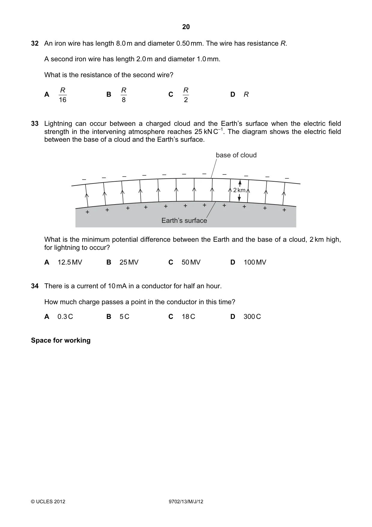 Cambridge A Level Physics 9702 2012 May/June Paper 1 · Variant 3 question paper, page 20 of 24