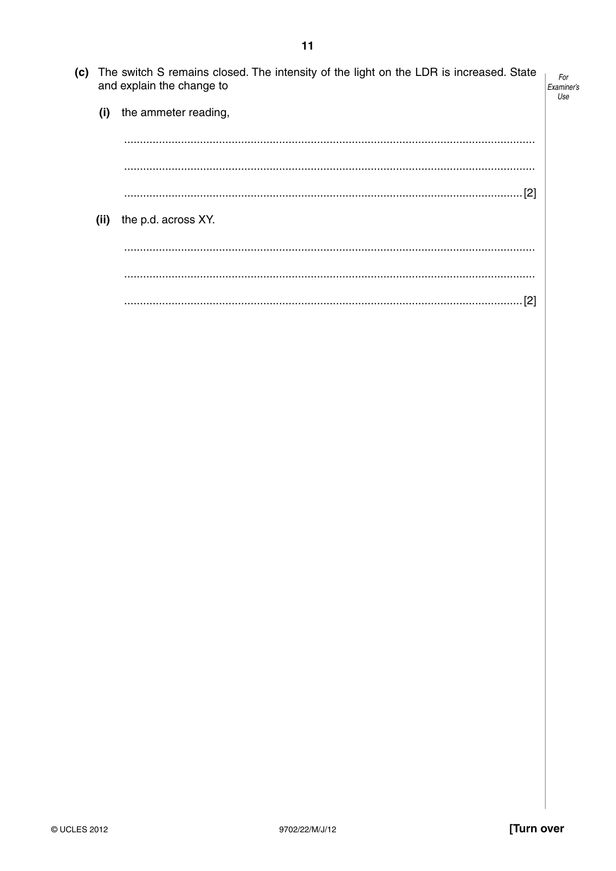 Cambridge A Level Physics 9702 2012 May/June Paper 2 · Variant 2 question paper, page 11 of 16