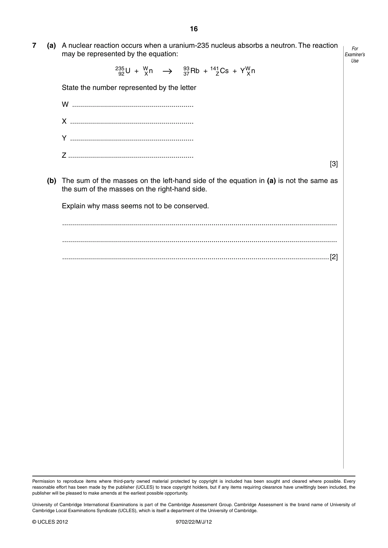 Cambridge A Level Physics 9702 2012 May/June Paper 2 · Variant 2 question paper, page 16 of 16