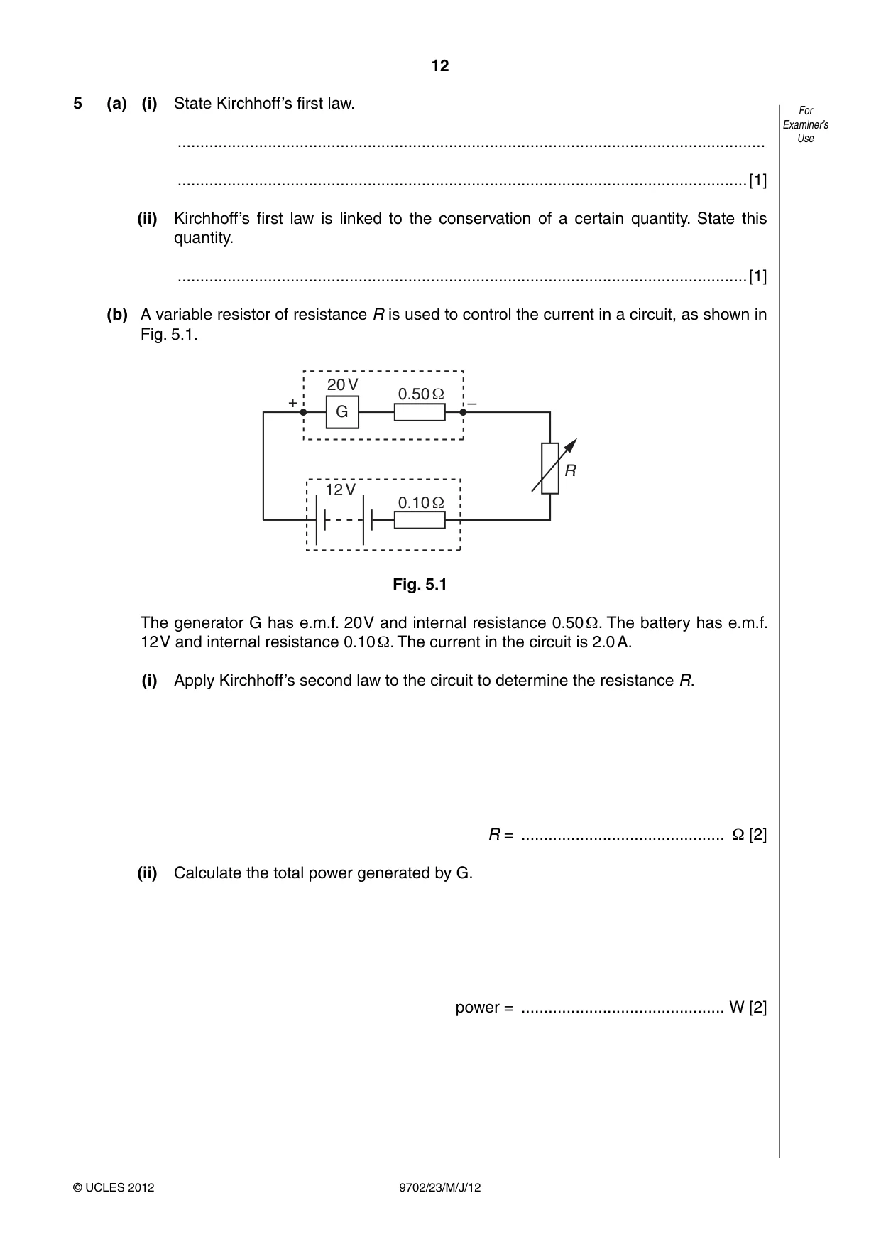 Cambridge A Level Physics 9702 2012 May/June Paper 2 · Variant 3 question paper, page 12 of 16