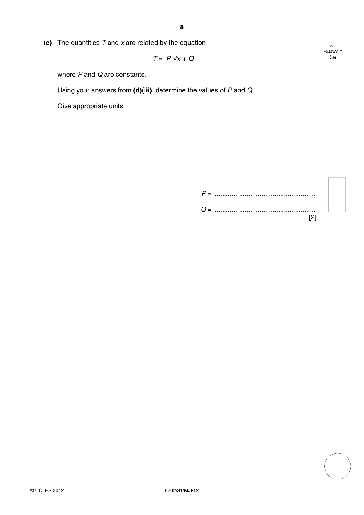 Cambridge A Level Physics 9702 2012 May/June Paper 3 · Variant 1 question paper, page 8 of 12