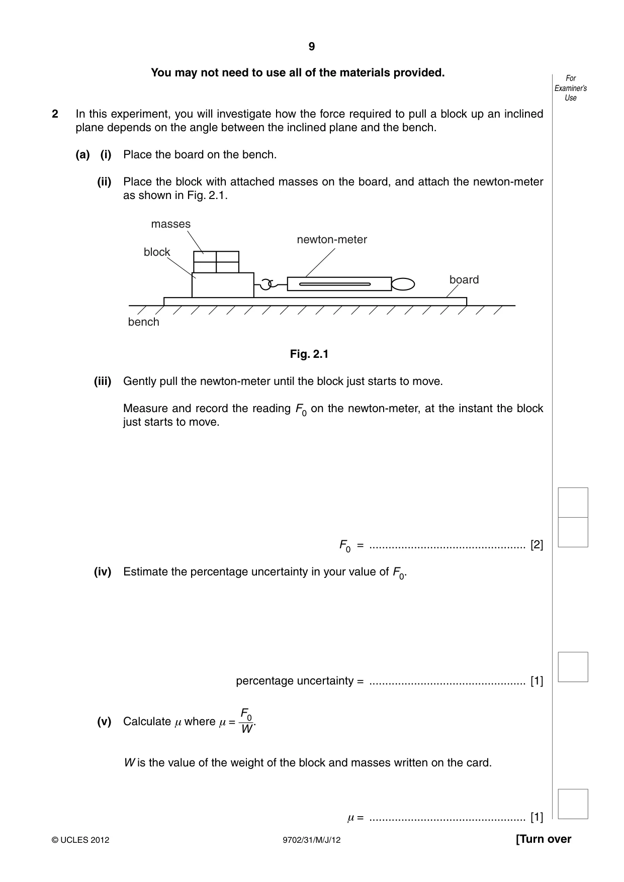 Cambridge A Level Physics 9702 2012 May/June Paper 3 · Variant 1 question paper, page 9 of 12