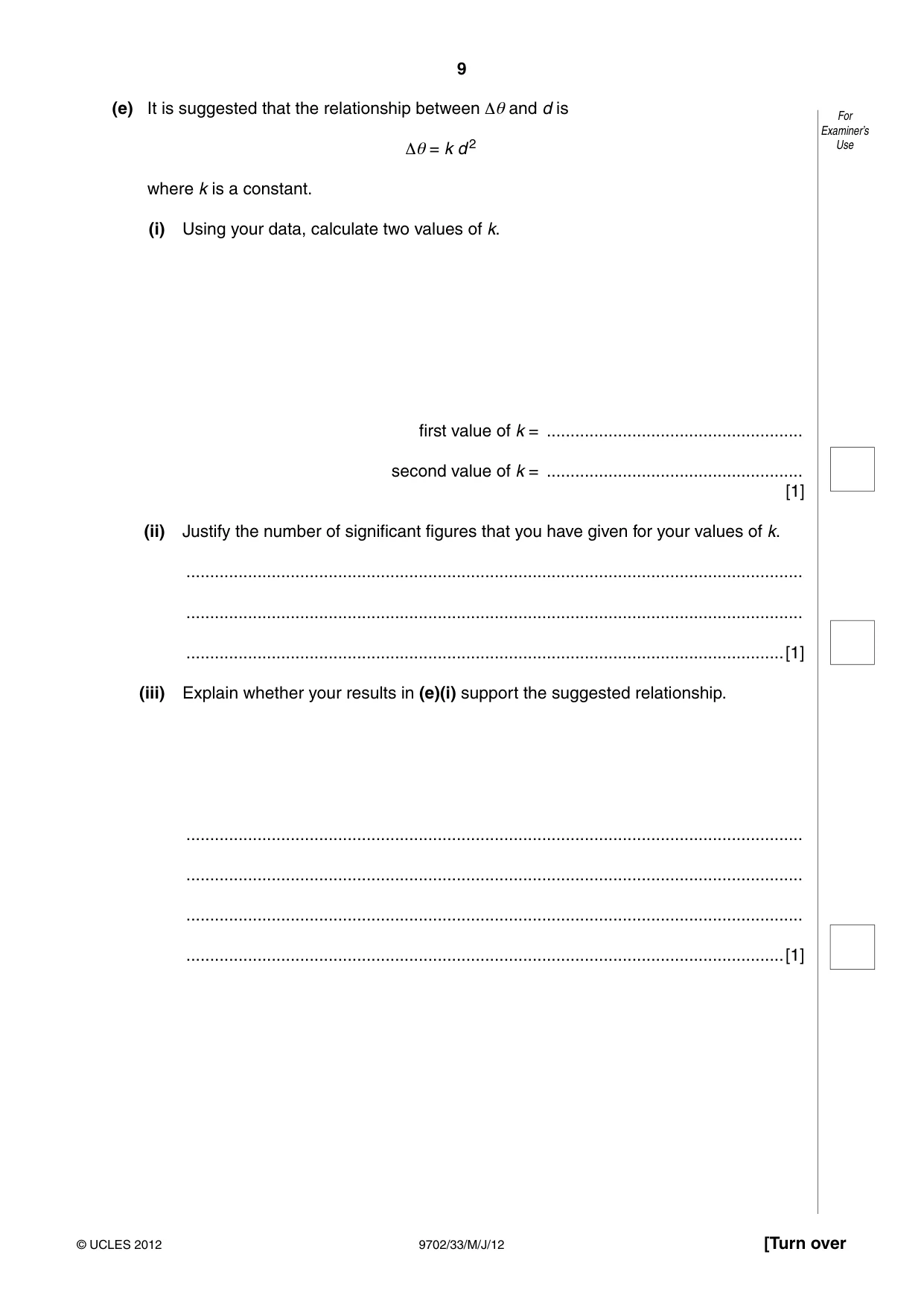Cambridge A Level Physics 9702 2012 May/June Paper 3 · Variant 3 question paper, page 9 of 12