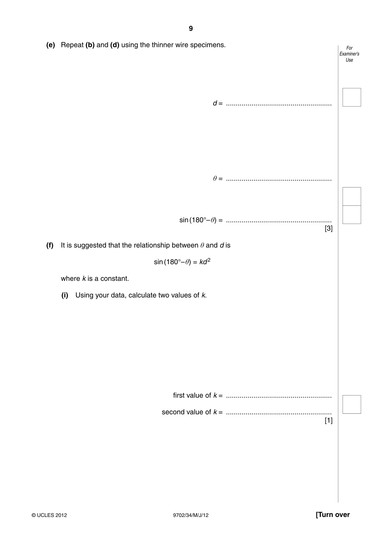 Cambridge A Level Physics 9702 2012 May/June Paper 3 · Variant 4 question paper, page 9 of 12