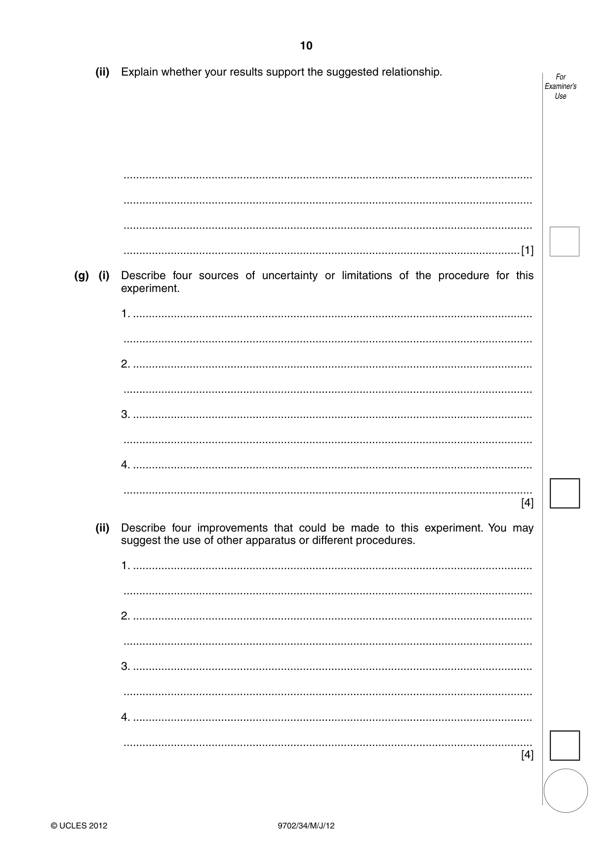 Cambridge A Level Physics 9702 2012 May/June Paper 3 · Variant 4 question paper, page 10 of 12